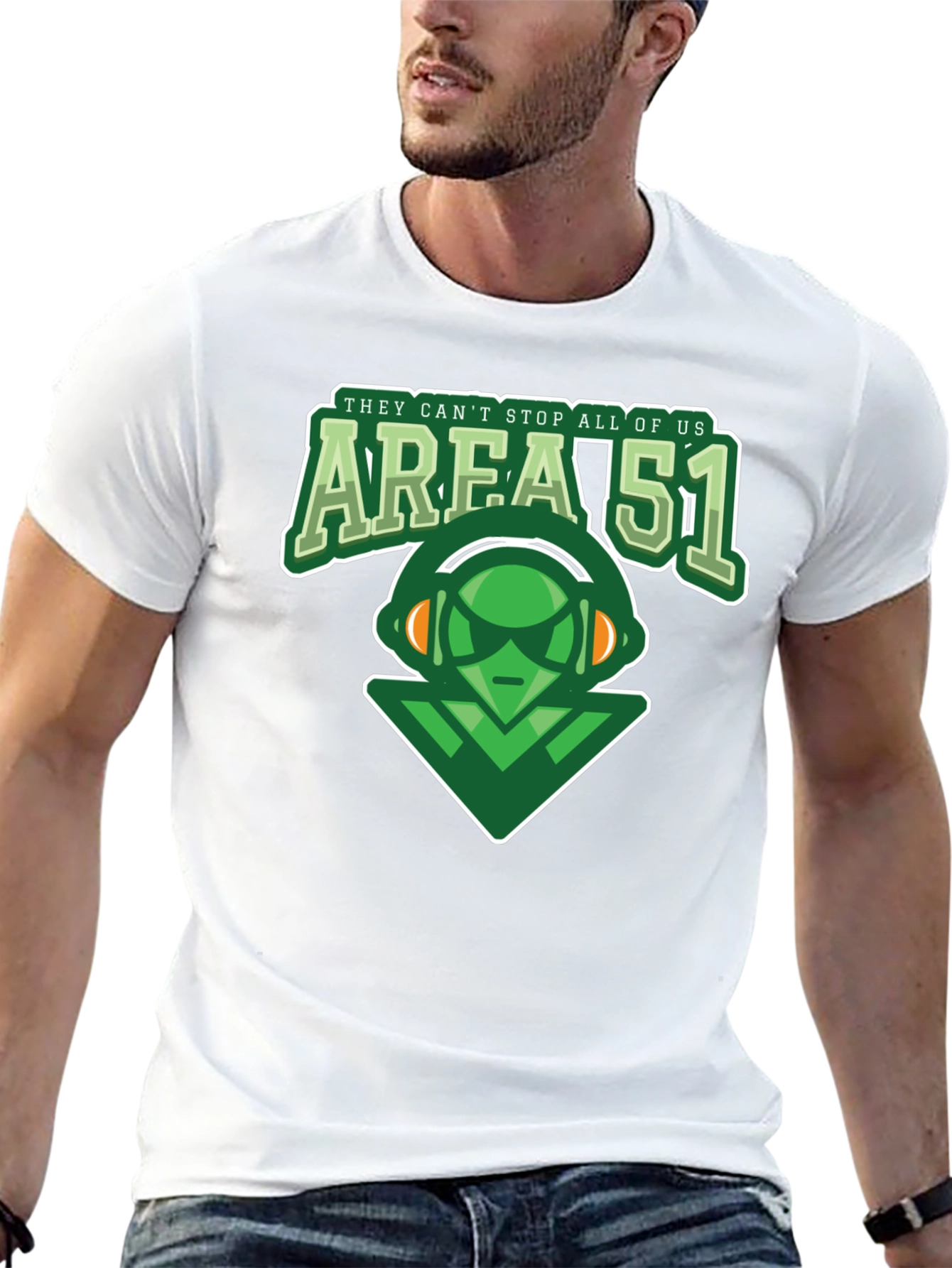 Area 51 Alien Graphic Print Black T-Shirt