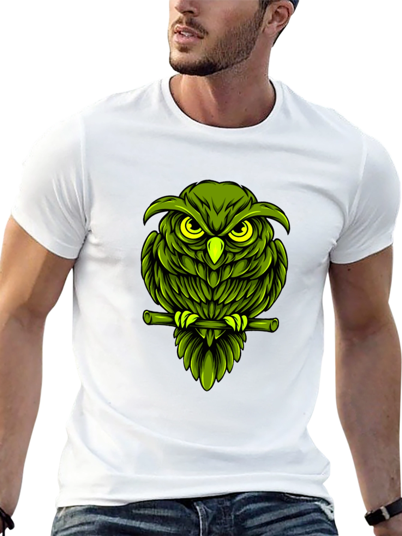Green Owl Graphic T-Shirt - Mens Black Tee