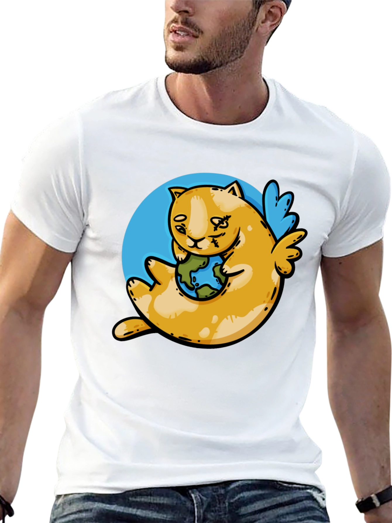 Cute Cat Holding Earth T-Shirt