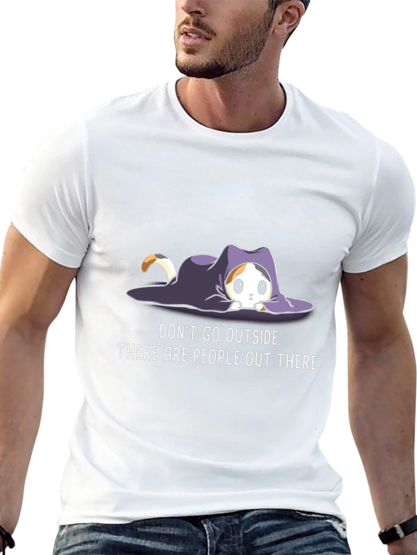 Introvert Cat Graphic Tee - Stay Home Comfort