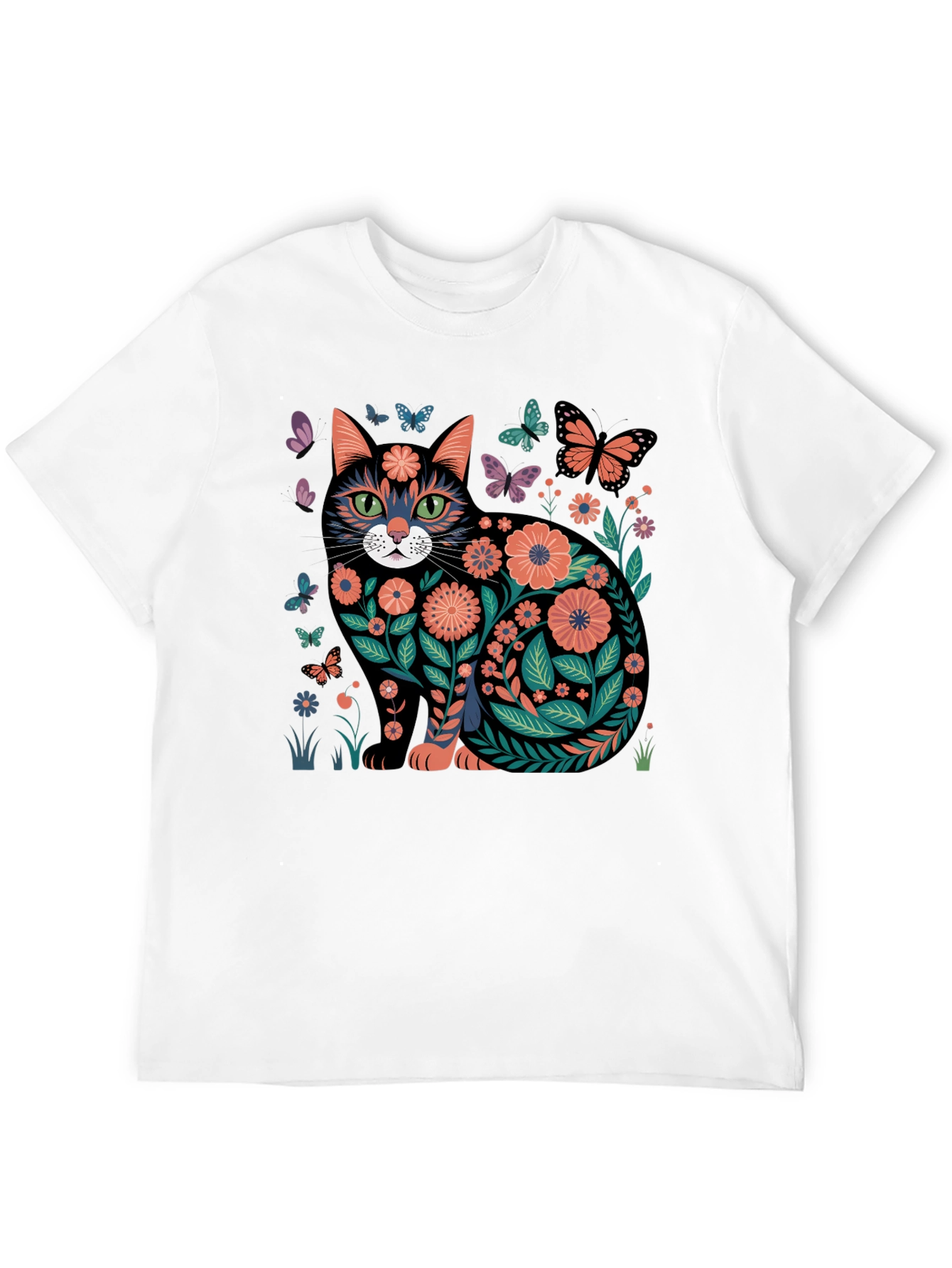 Floral Cat Graphic T-Shirt