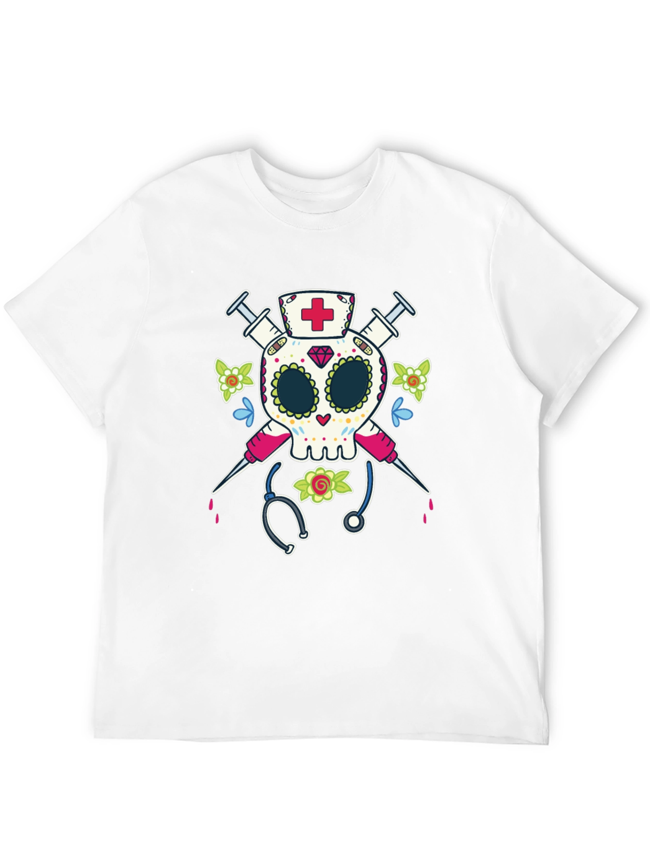 Nurse Sugar Skull T-Shirt - Halloween Medical Design
