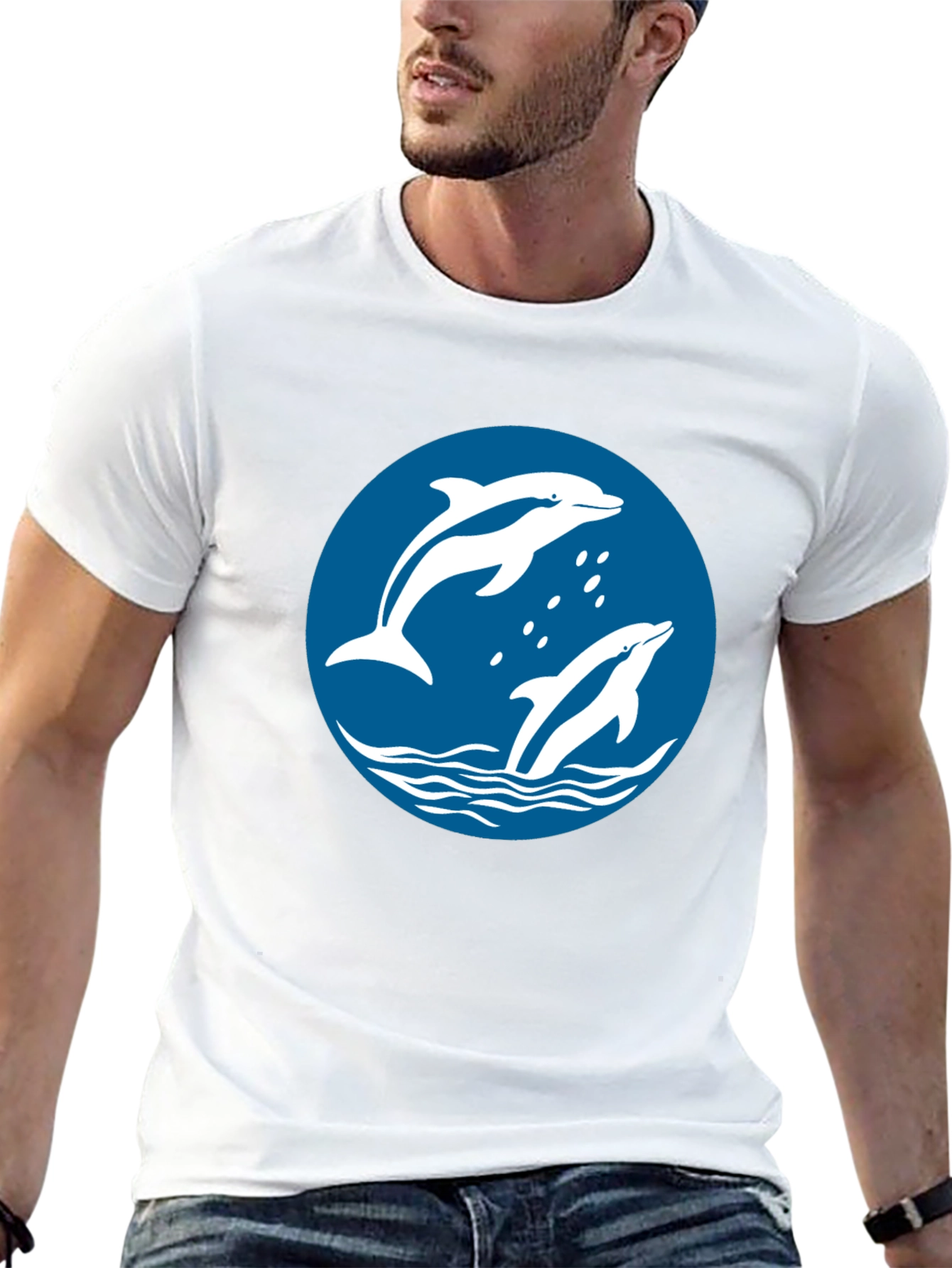 Dolphin Graphic Print Crew Neck T-Shirt
