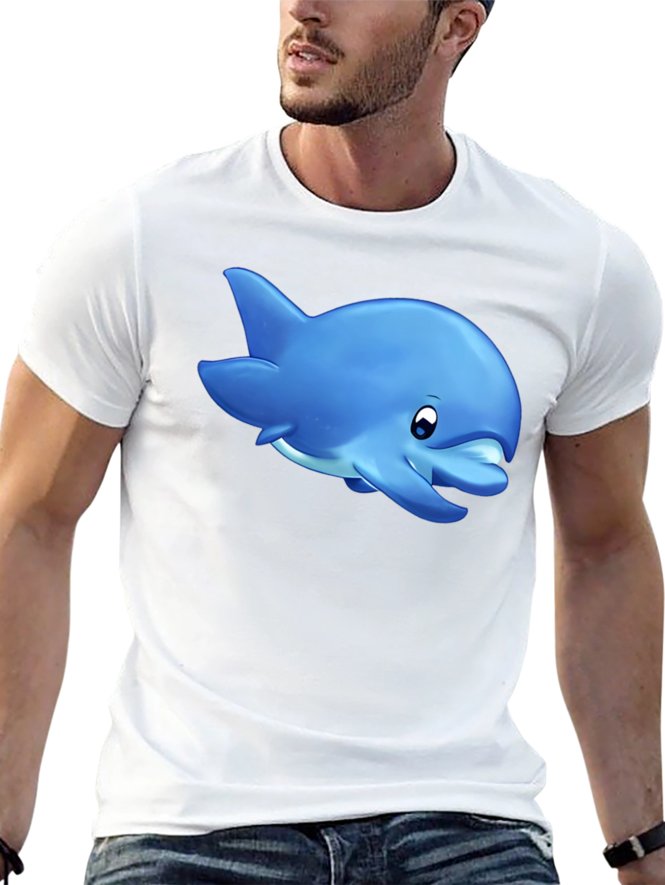 Cute Dolphin Graphic Tee - Black