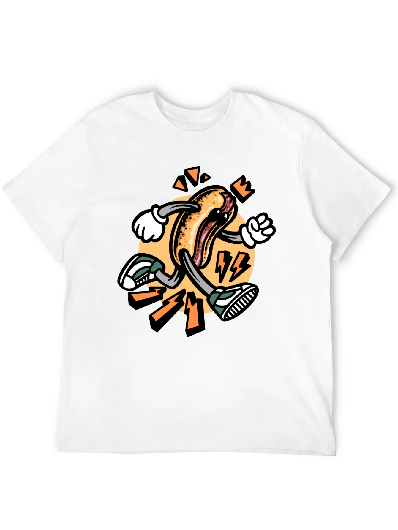 Cartoon Hotdog Running Black T-Shirt