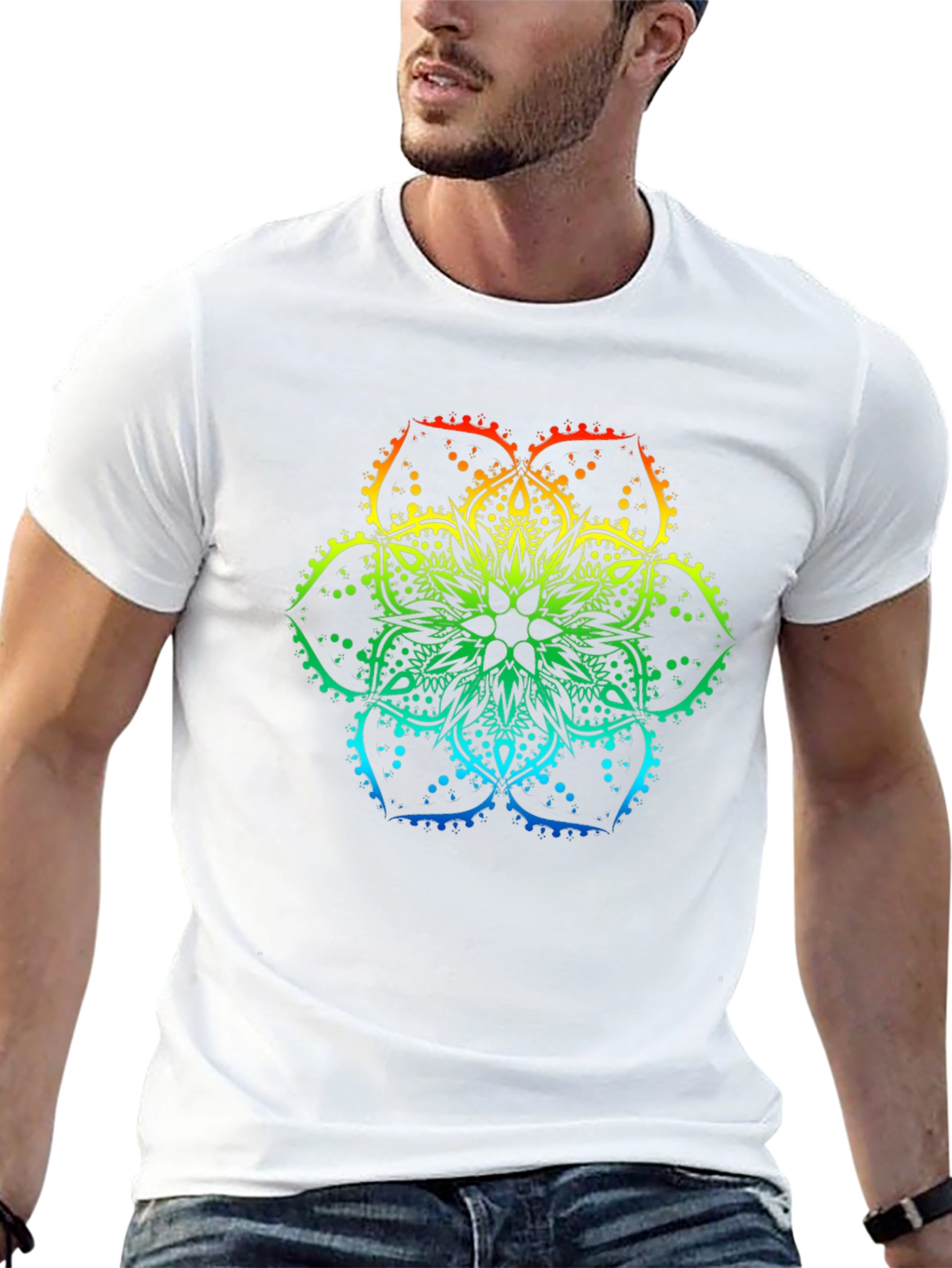 Rainbow Mandala Print Black T-Shirt