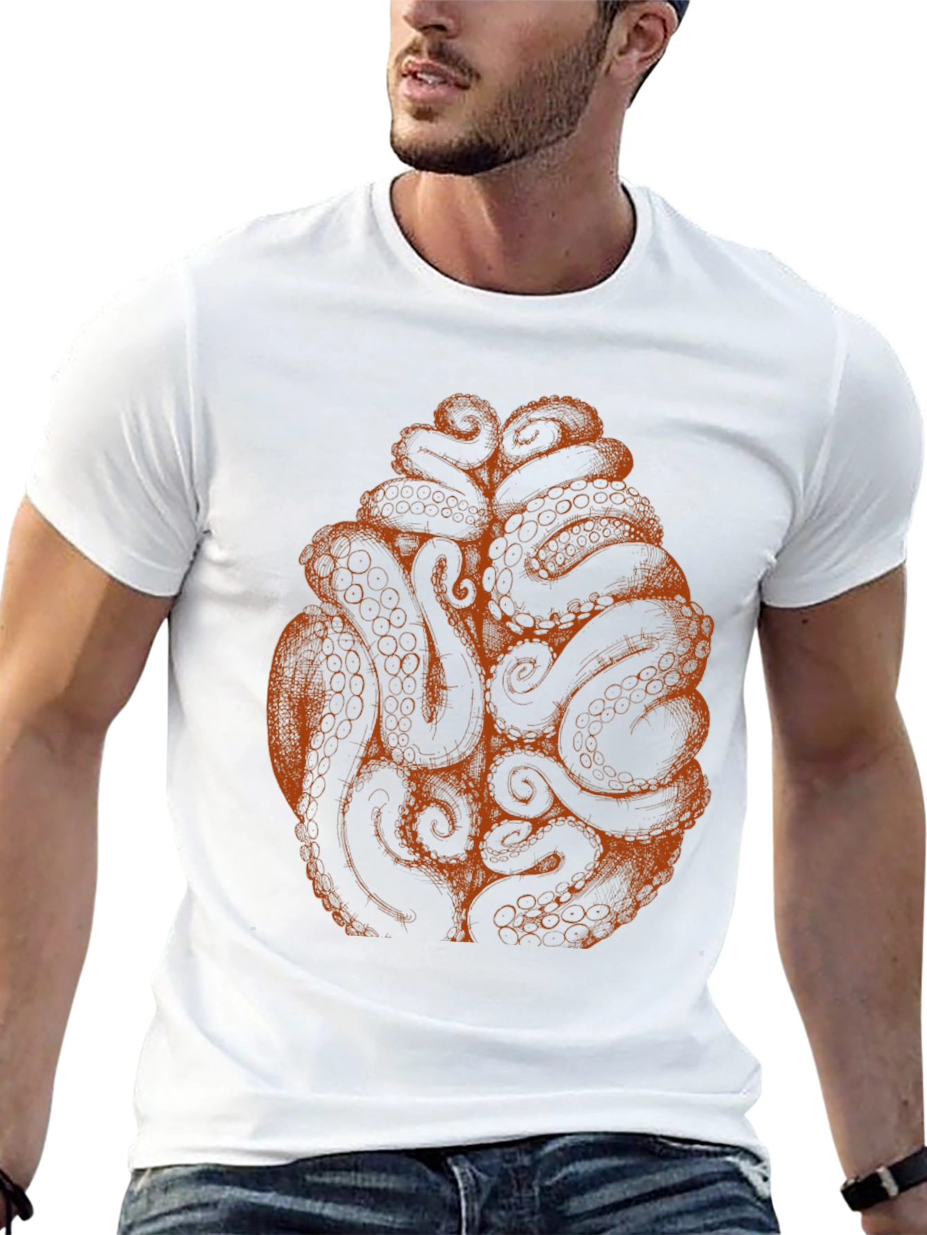Octopus Tentacle Brain Graphic Tee - Black