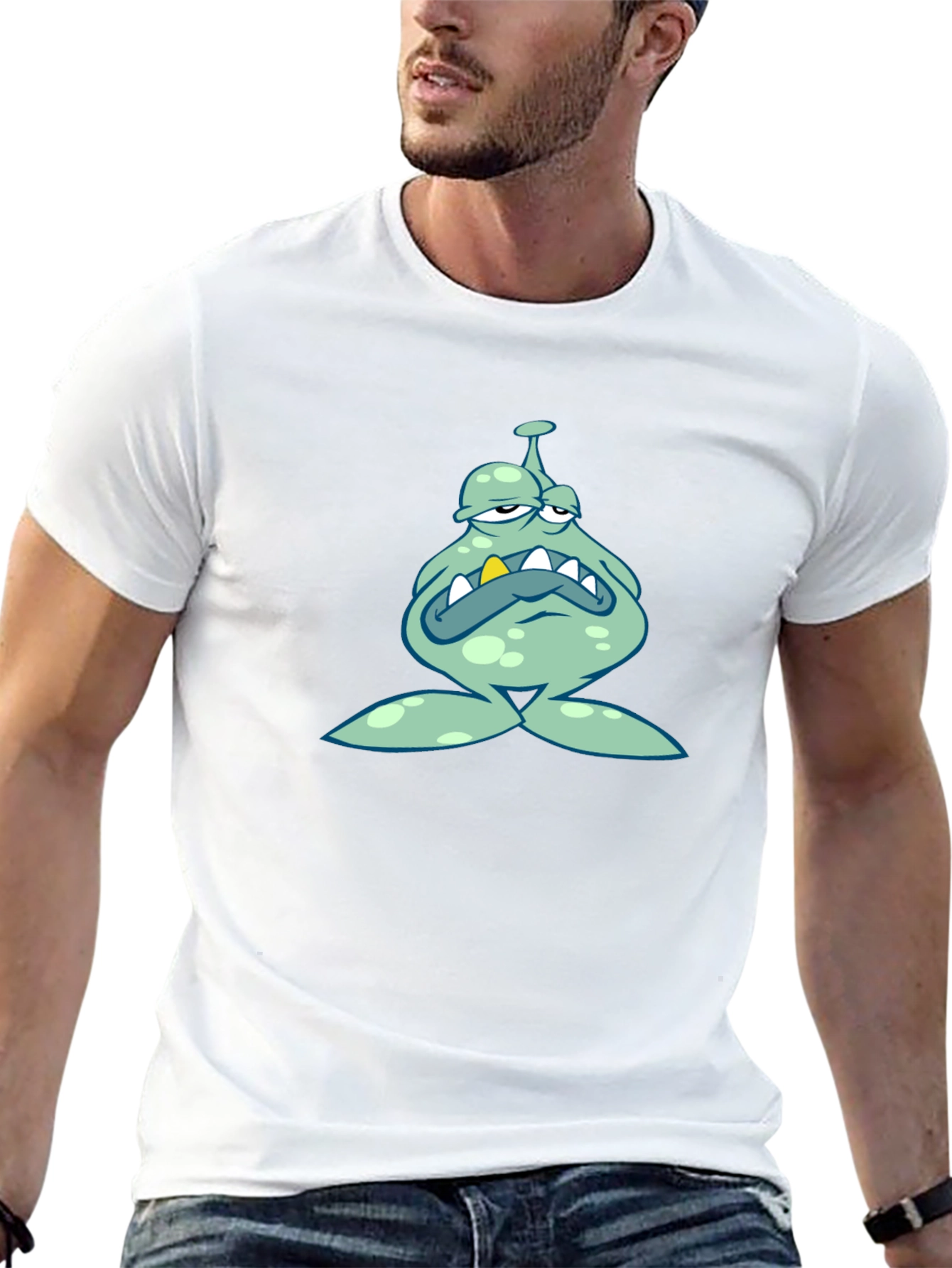 Grumpy Cartoon Monster Graphic Black T-Shirt
