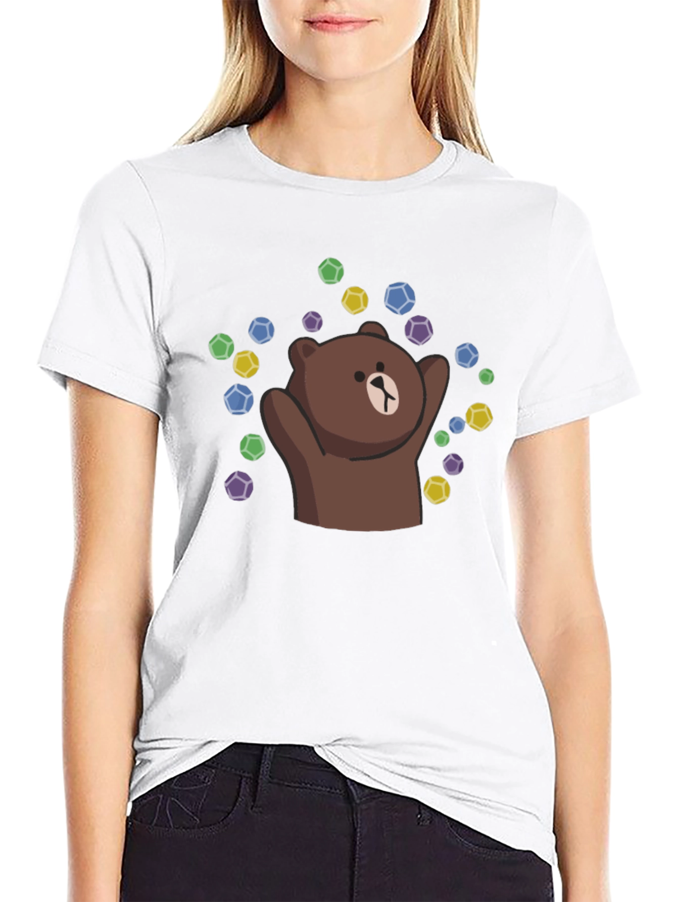 Cute Bear Graphic Print Black T-Shirt
