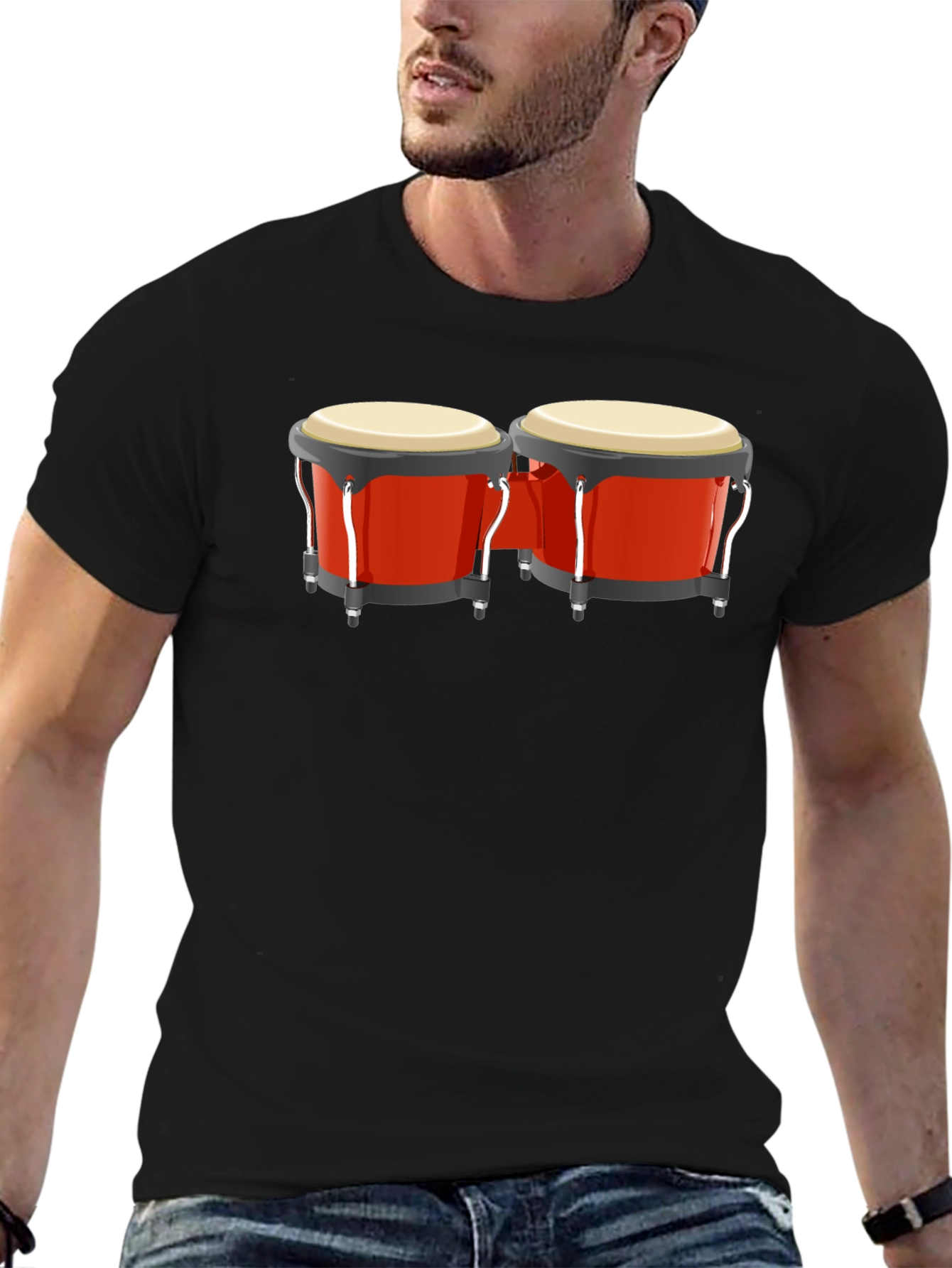 Bongo Drum Graphic Tee - Music Lovers Black T-Shirt