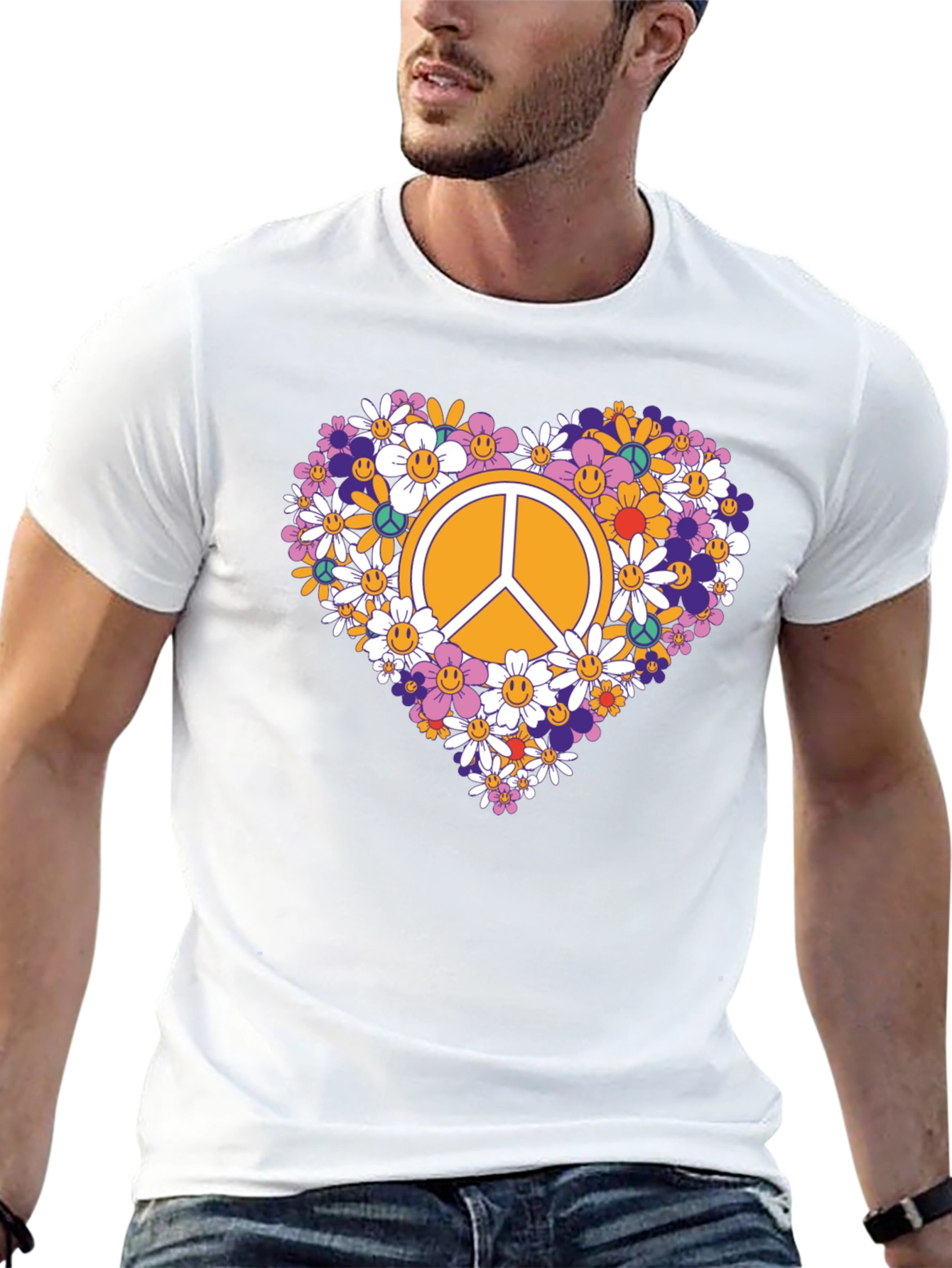 Floral Peace Sign Graphic Tee - Black