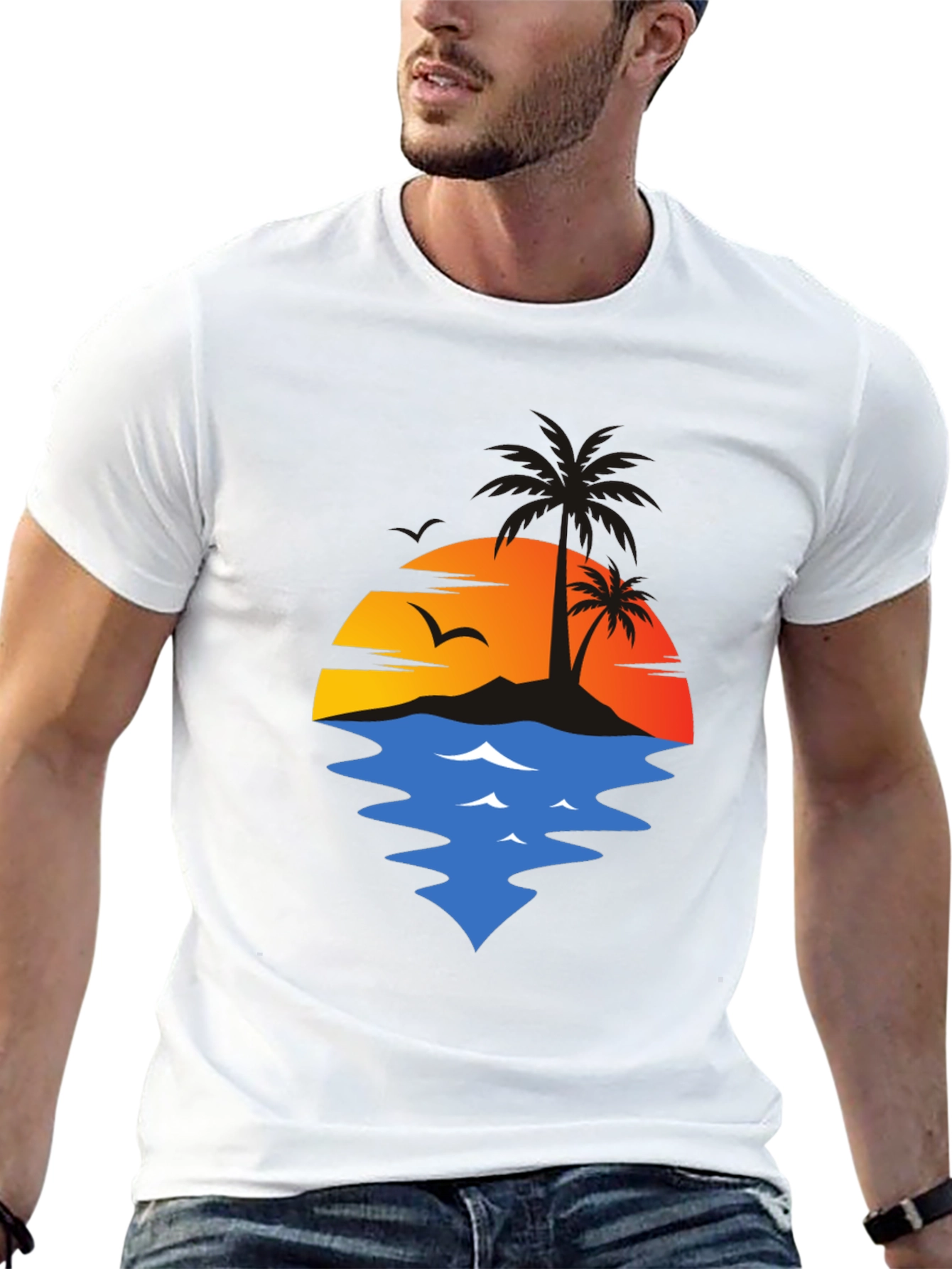 Sunset Palm Tree Graphic T-Shirt - Casual Comfort