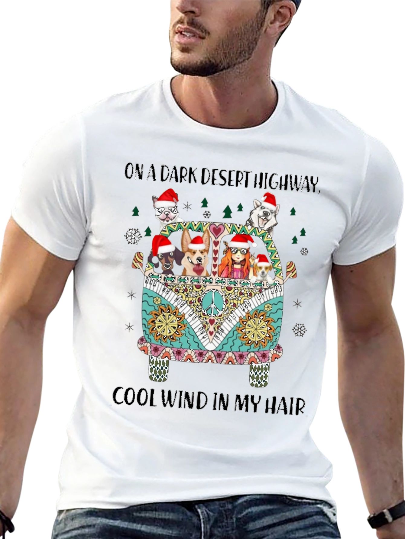 On A Dark Desert Highway Dogs Christmas T-Shirt
