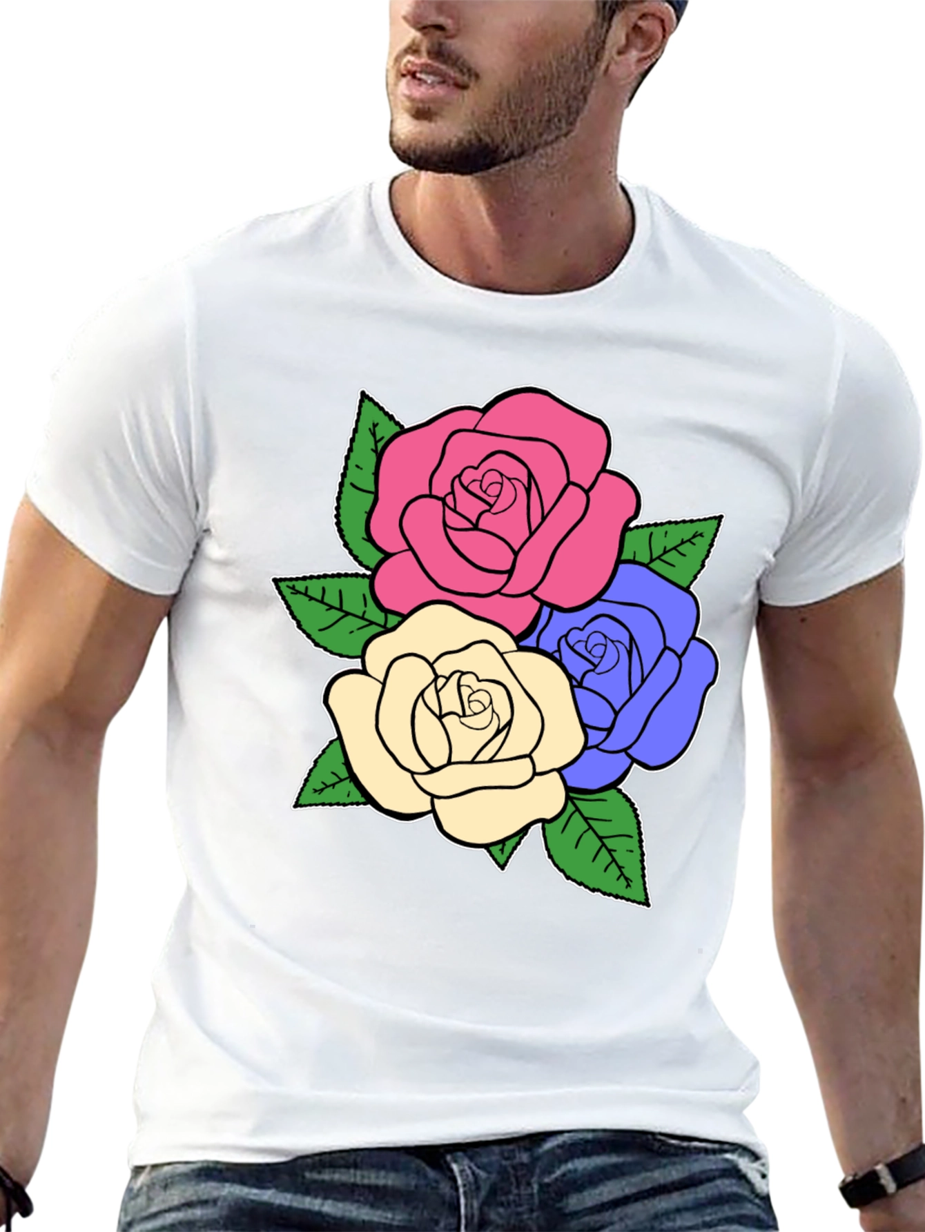 Floral Rose Graphic Tee - Stylish Black T-Shirt
