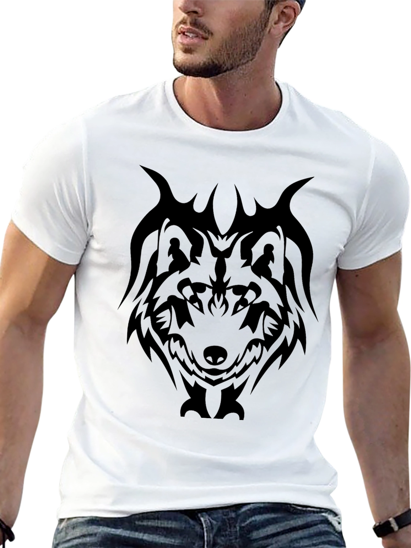 Tribal Wolf Graphic Tee - Mens Black T-Shirt