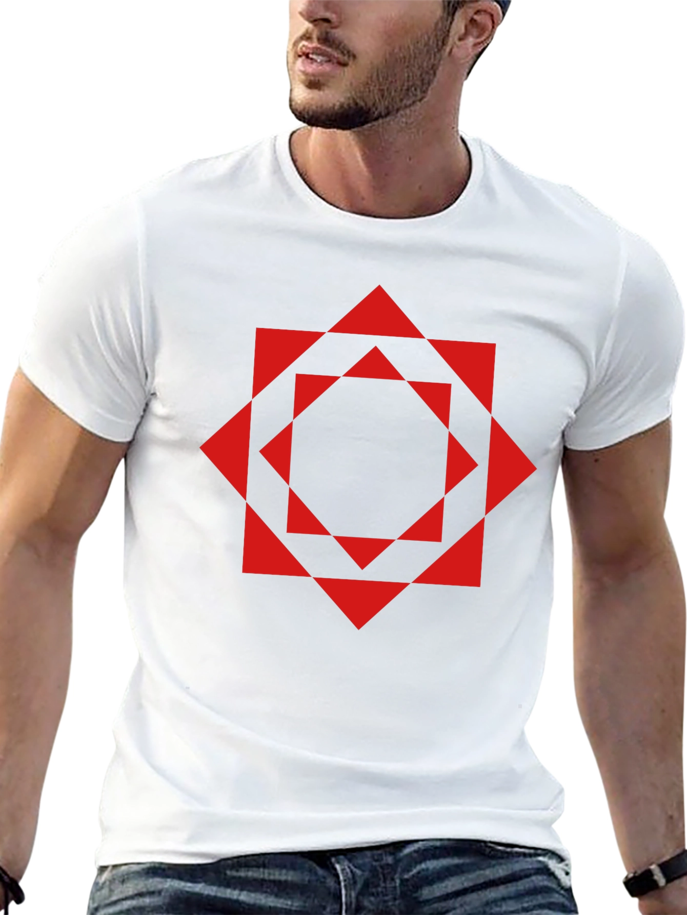 Geometric Red Square Black T-Shirt