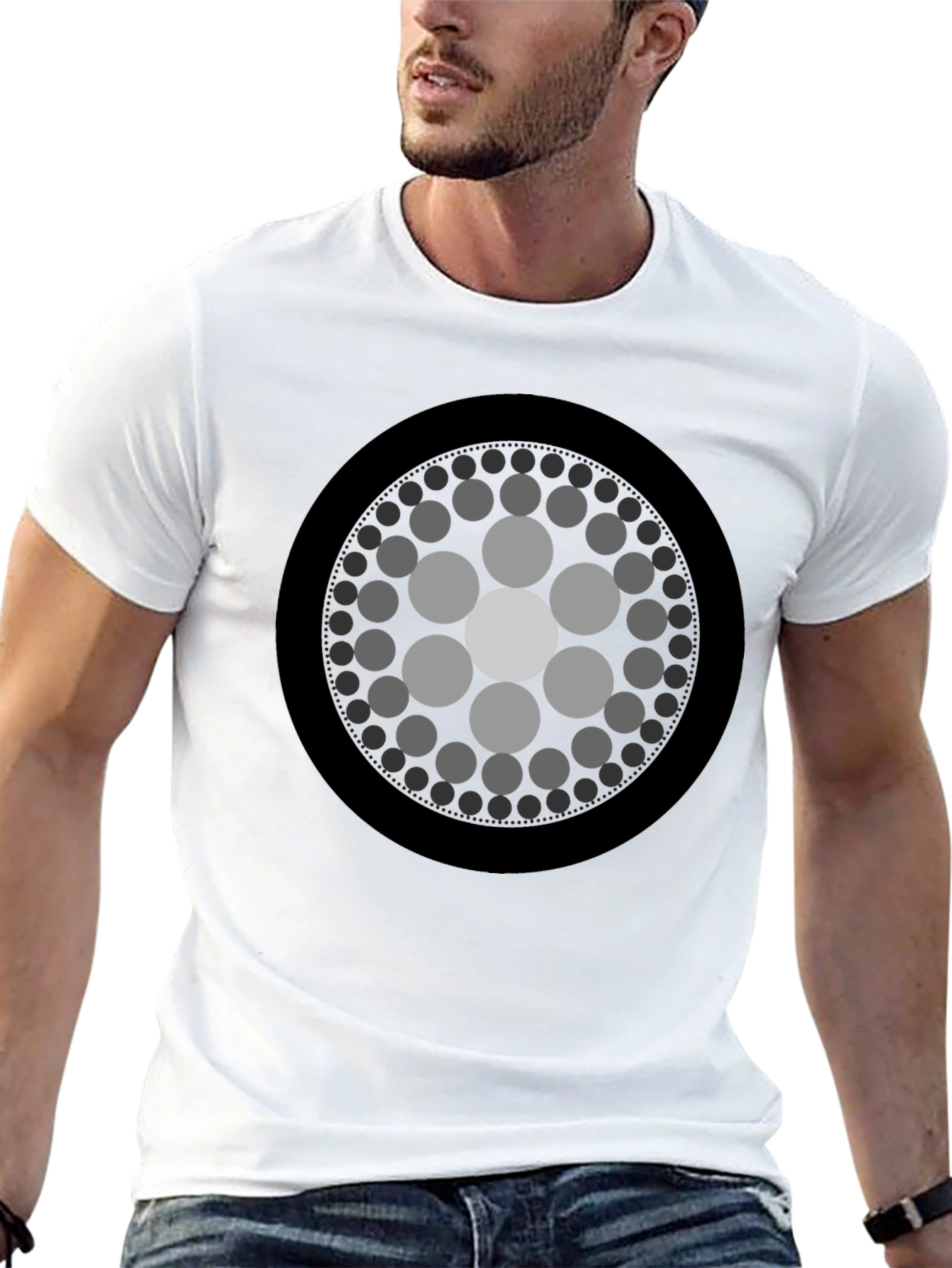 Geometric Circle Graphic Print Black T-Shirt
