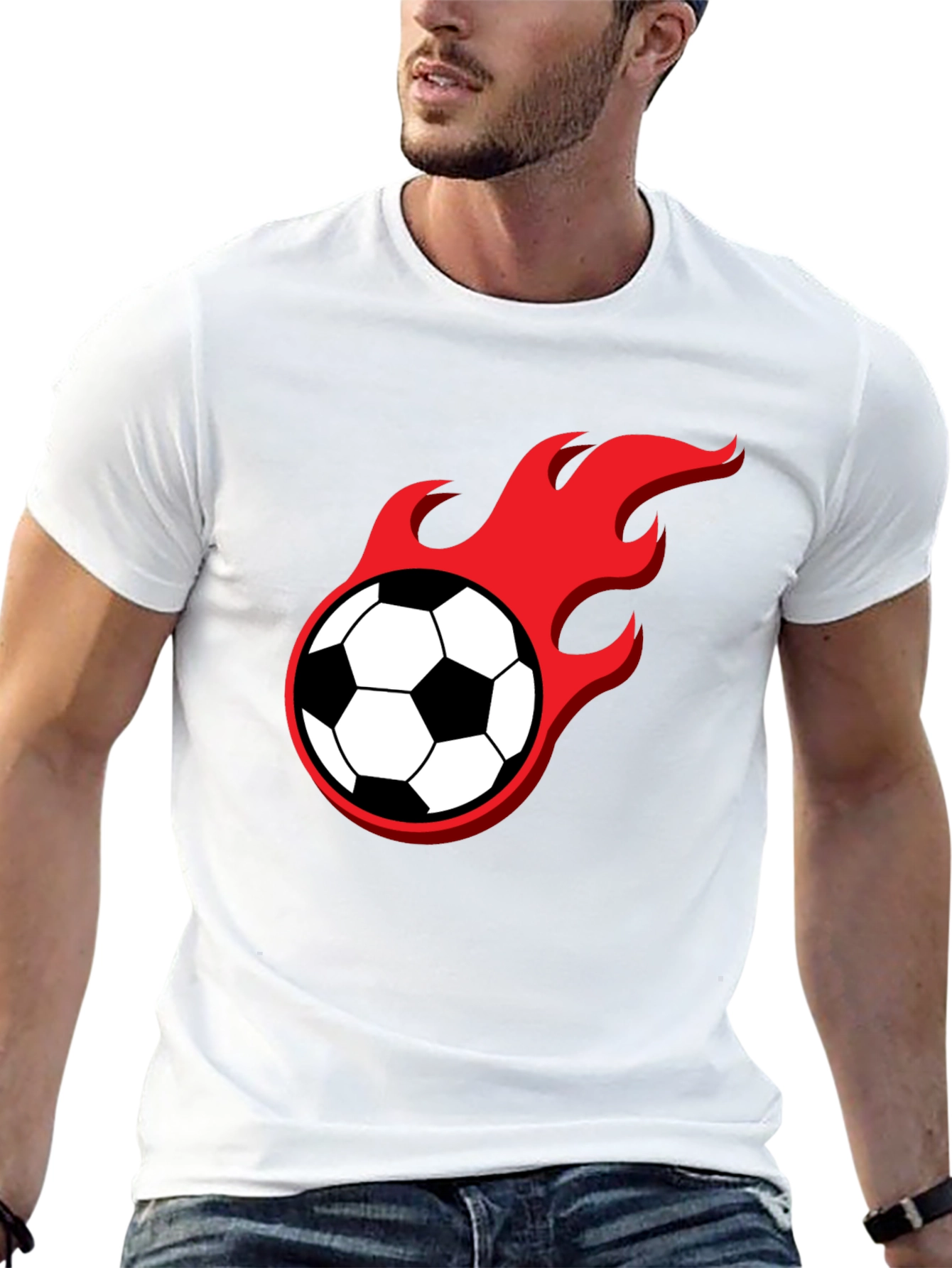 Flaming Soccer Ball Graphic Tee - Black Cotton