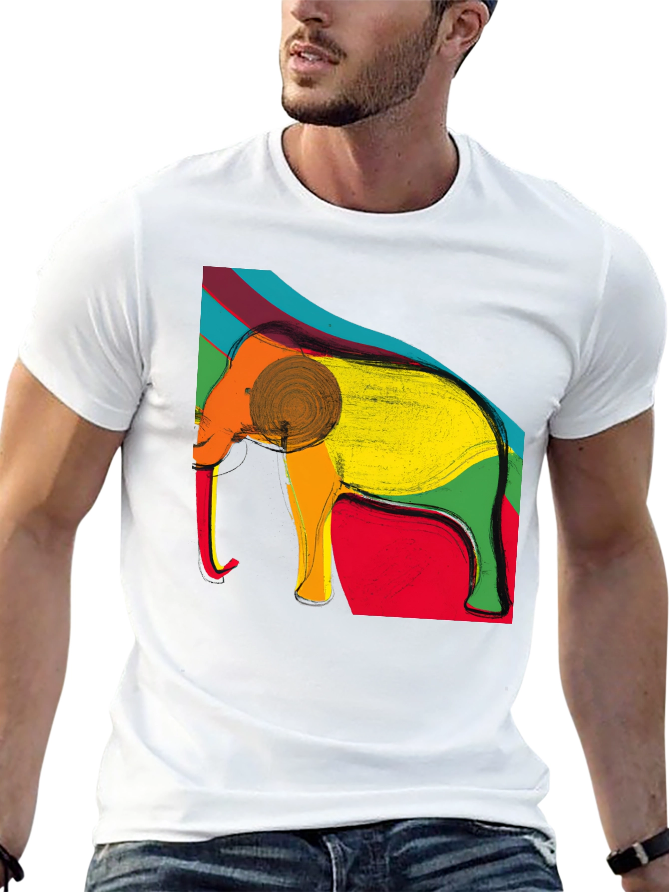 Elephant Art Print Black T-Shirt