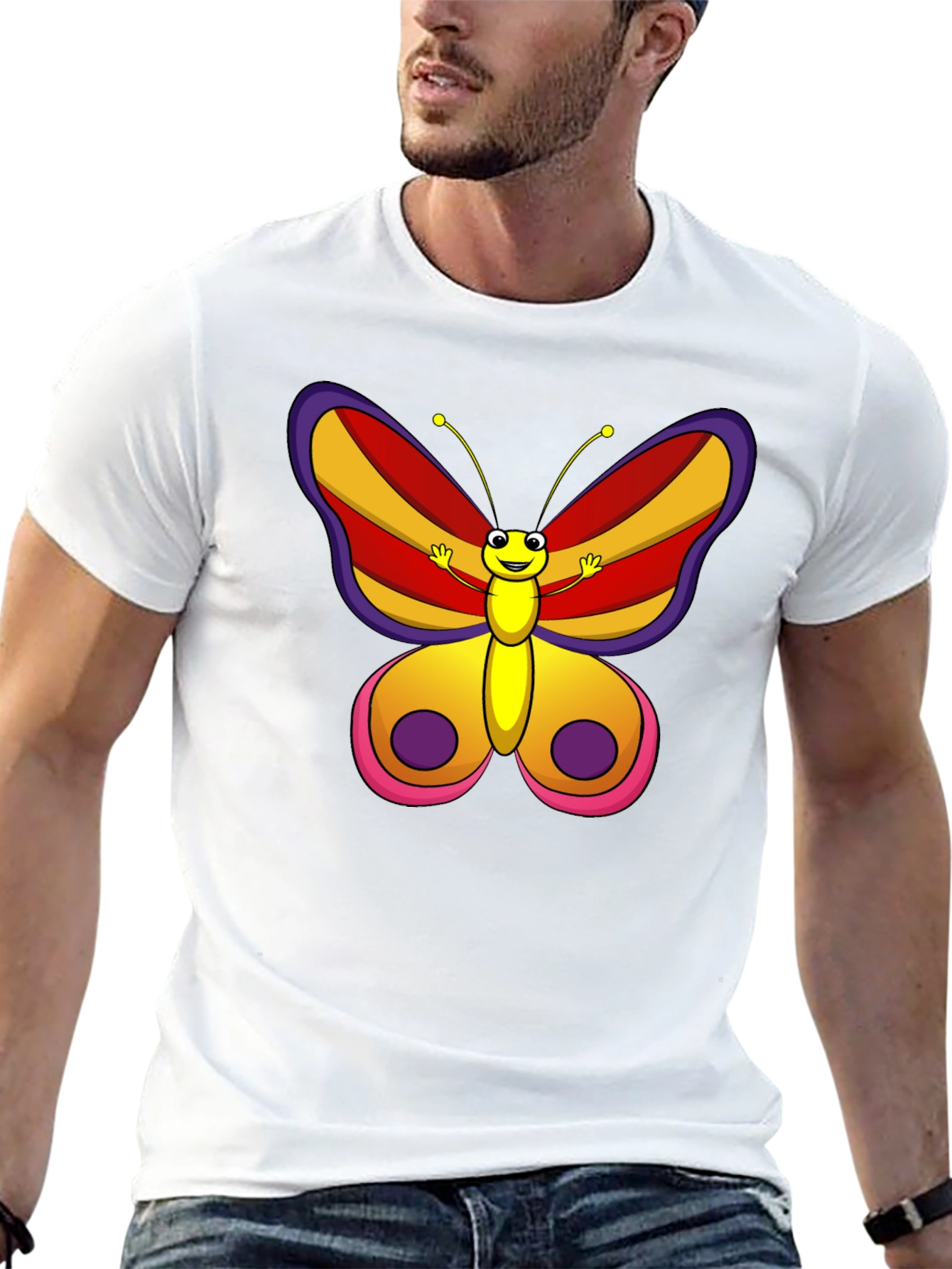 Cartoon Butterfly Graphic Tee - Black