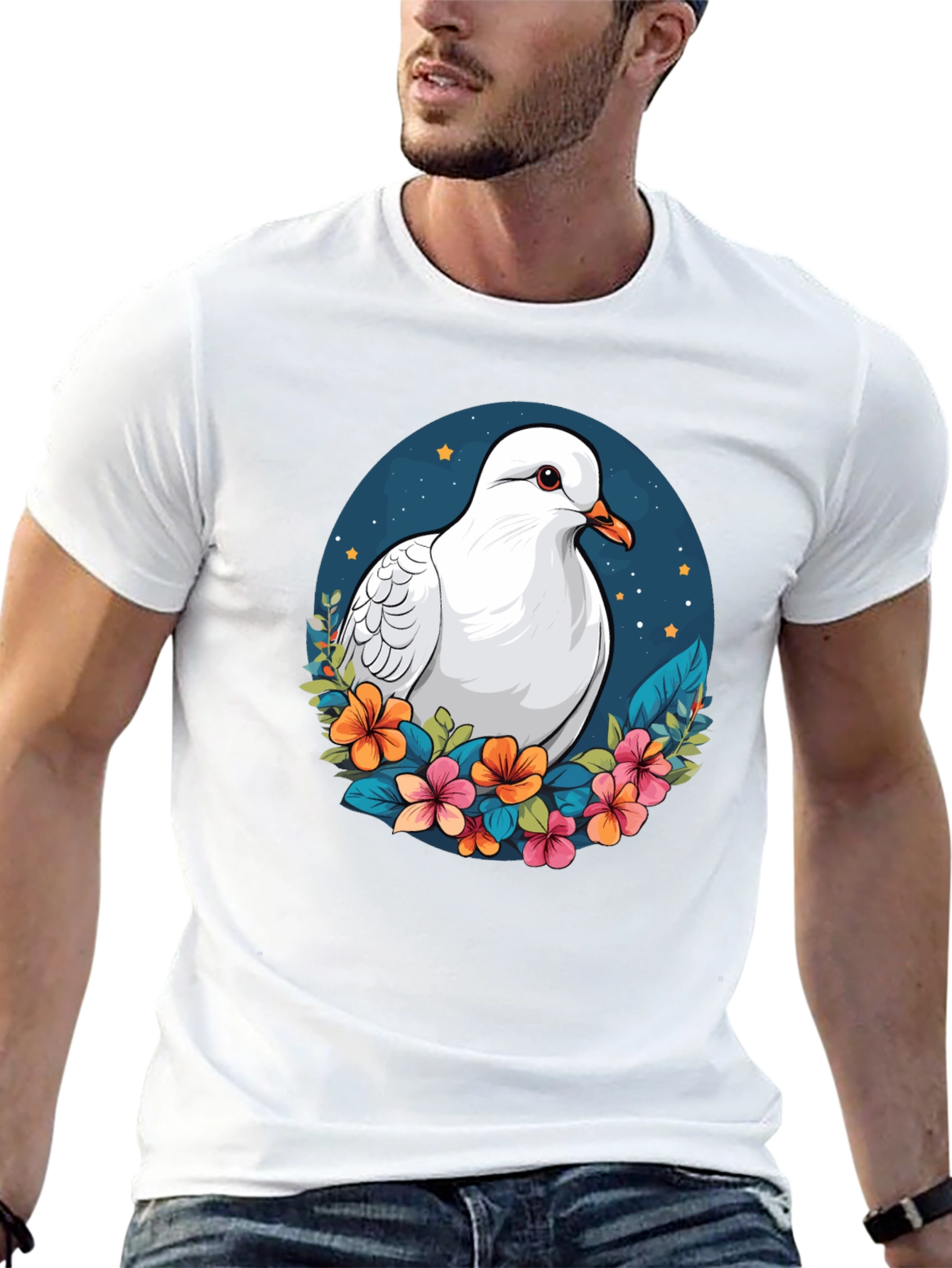 Dove & Floral T-Shirt - Artistic Graphic Tee