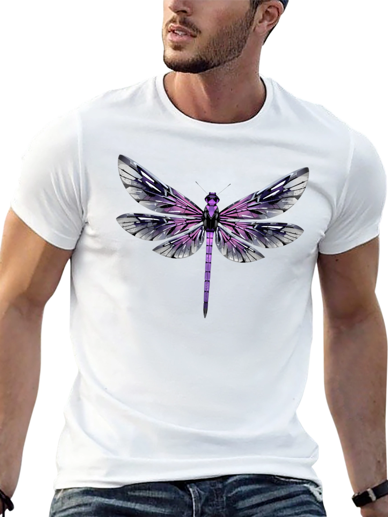 Dragonfly Graphic Print Mens Black T-Shirt