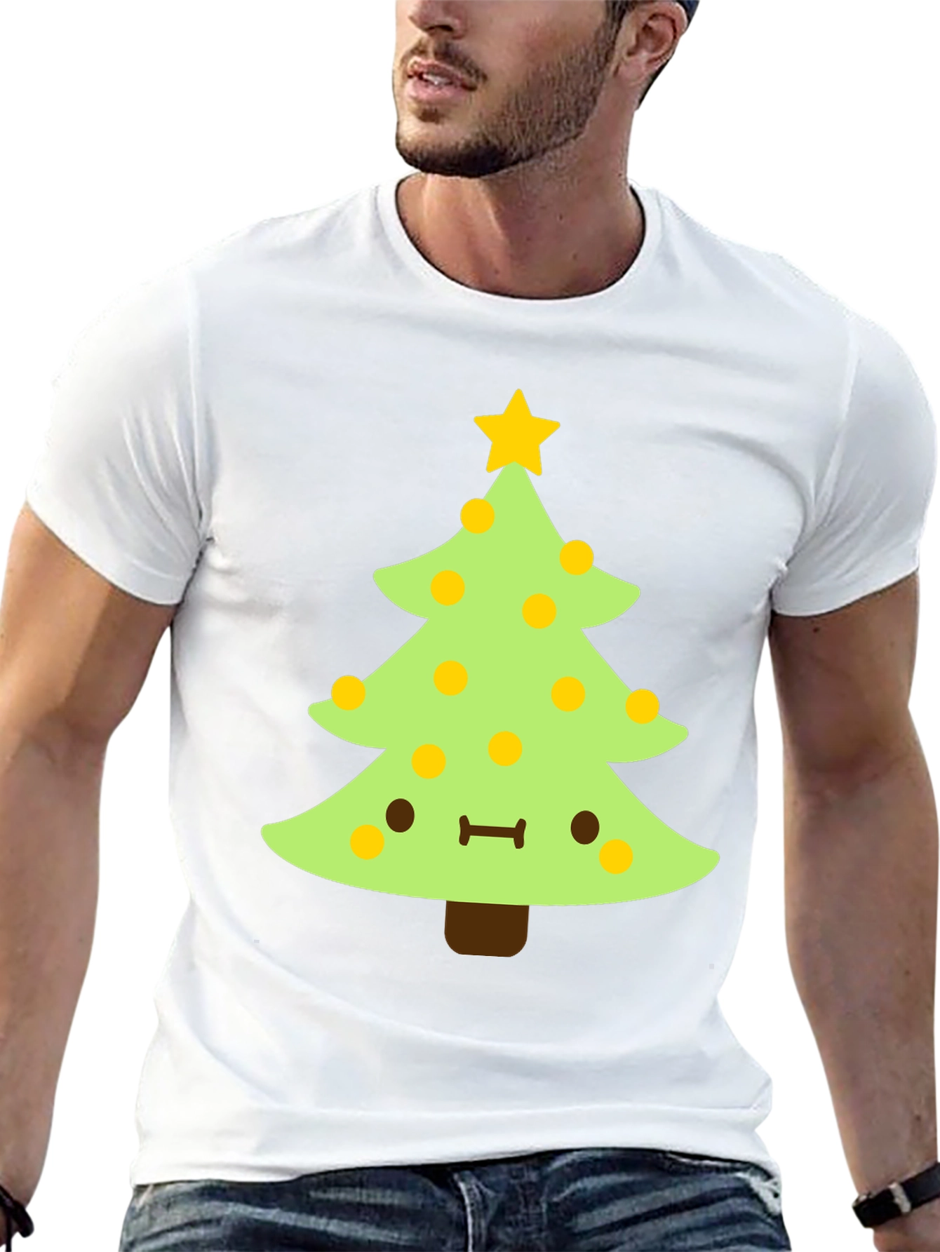 Kawaii Christmas Tree Black T-Shirt