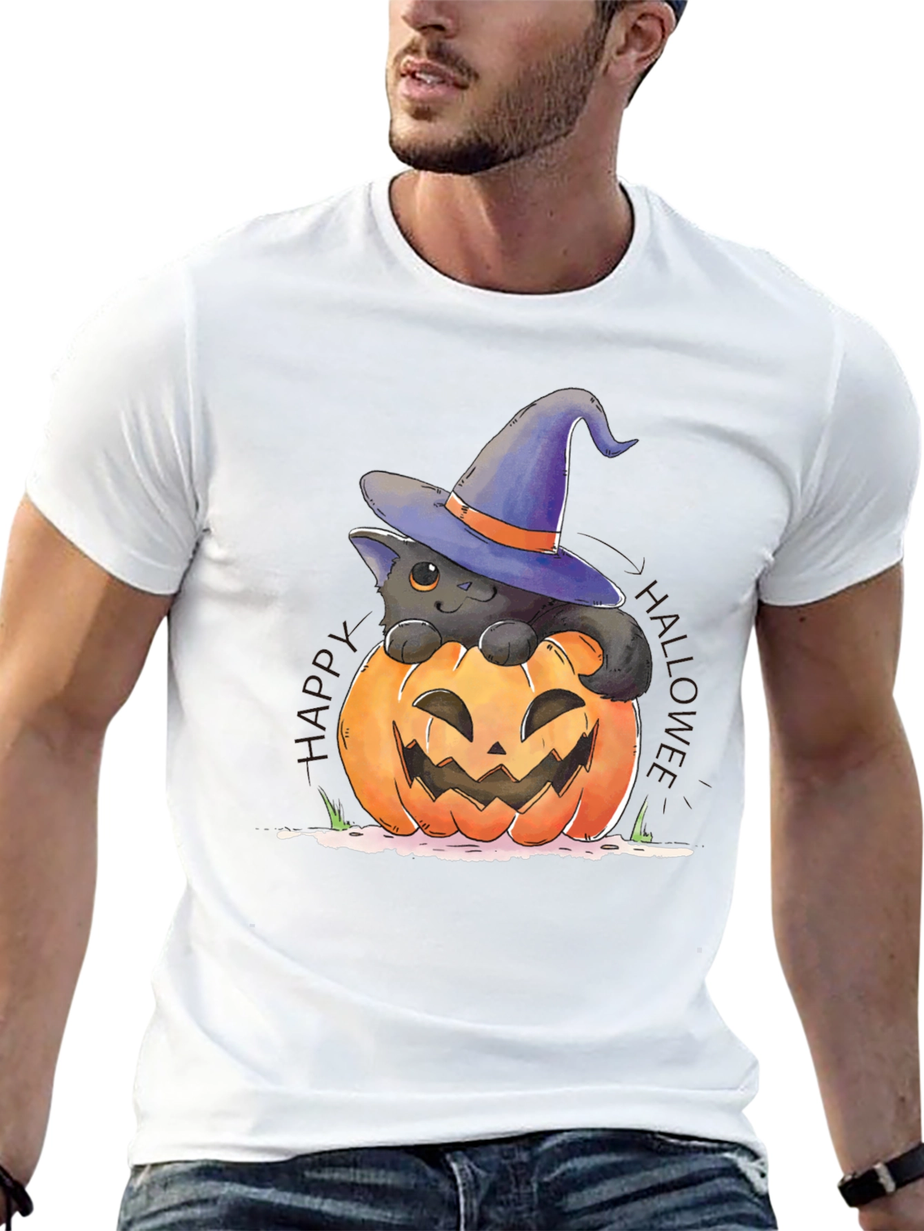 Halloween Cat in Pumpkin T-Shirt