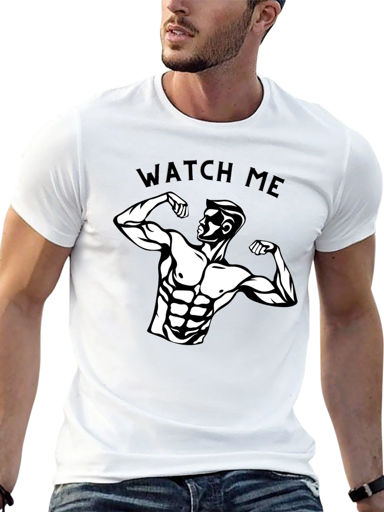 Mens Black Graphic T-Shirt - Muscle Man