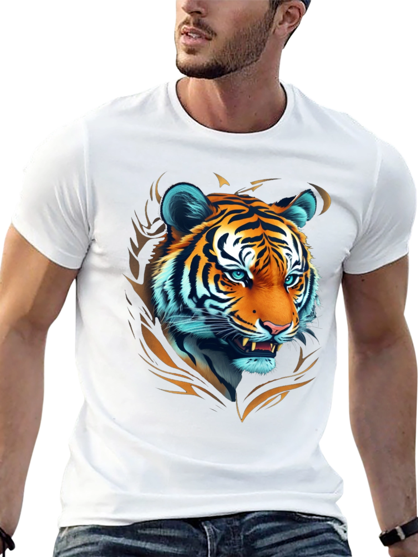 Bold Tiger Graphic Tee - Premium Black Cotton
