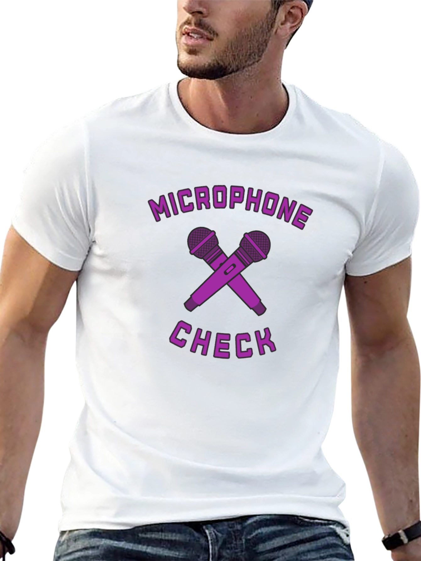 Microphone Check Graphic Tee - Black Cotton T-Shirt