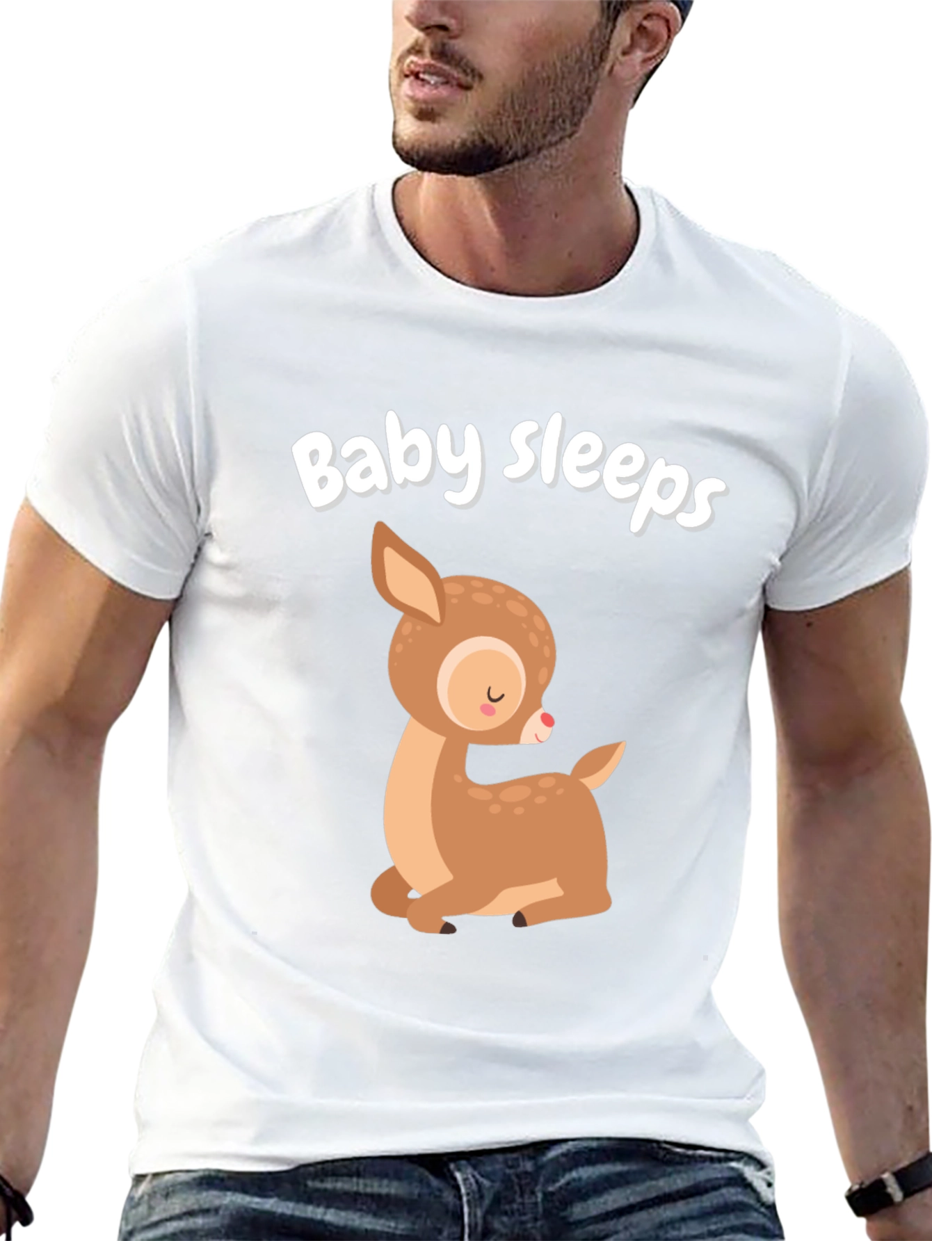 Baby Sleeps Deer Graphic Tee - Cute Cartoon Style