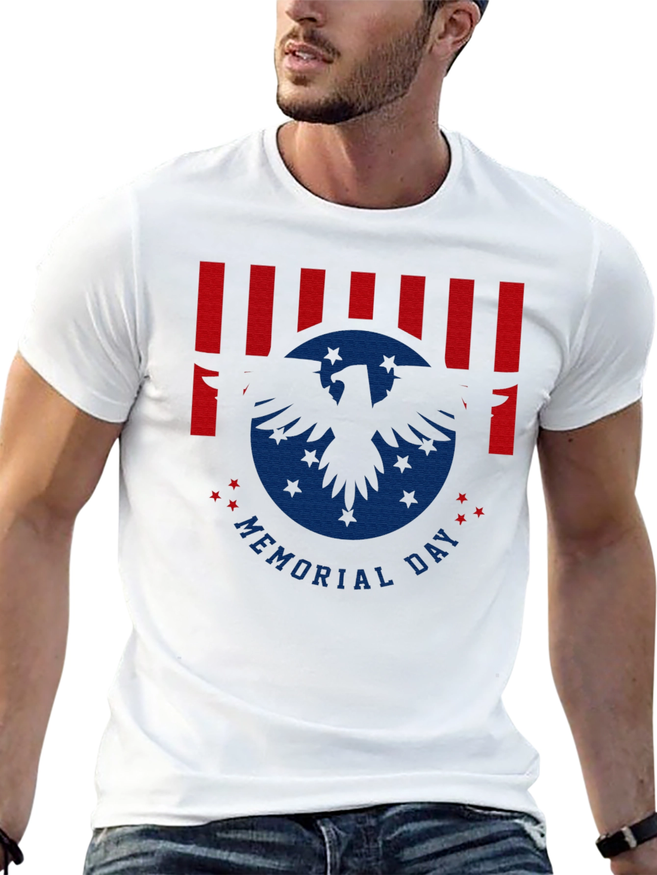Memorial Day Eagle Graphic Print Black T-Shirt
