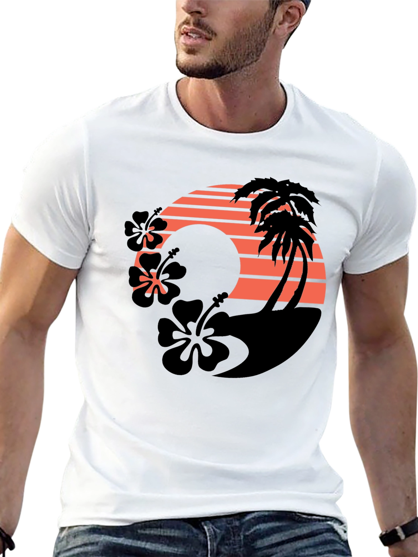 Tropical Sunset Graphic T-Shirt - Black