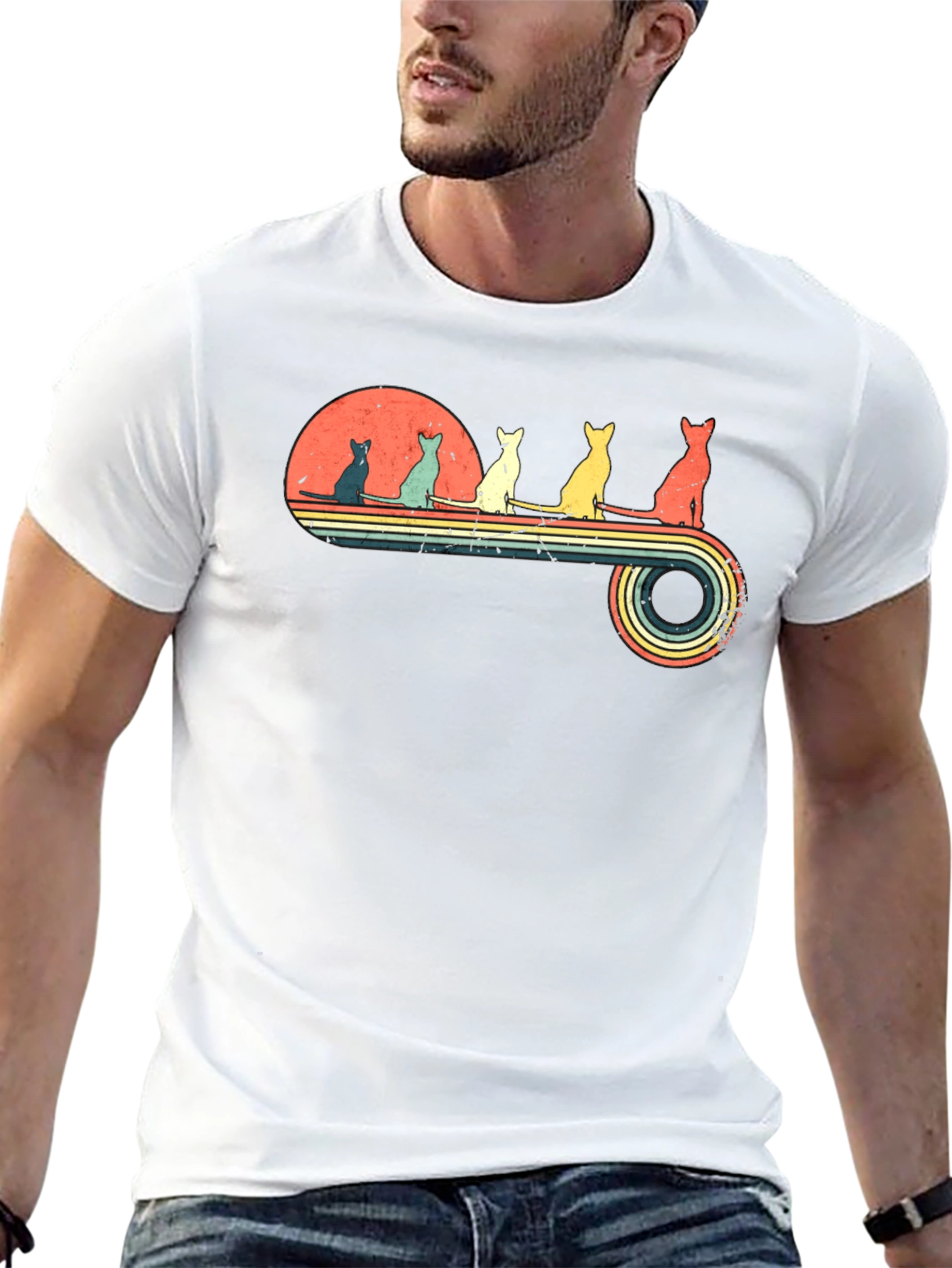 Retro Cats Sunset Graphic Tee