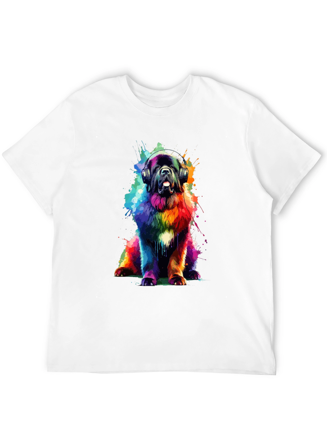 Rainbow Dog Headphones Graphic T-Shirt