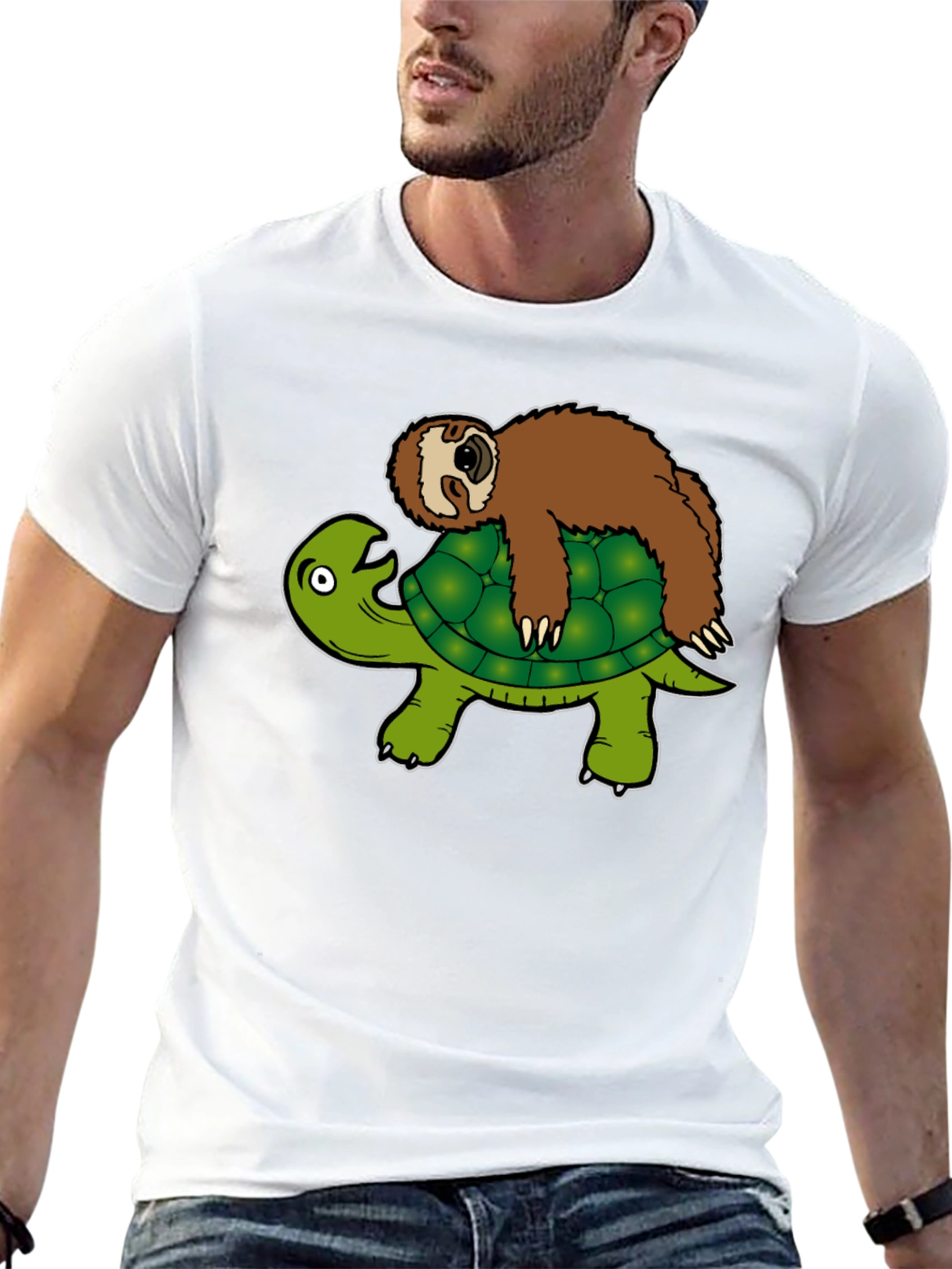 Sloth Riding Turtle Graphic T-Shirt - Funny Animal Tee
