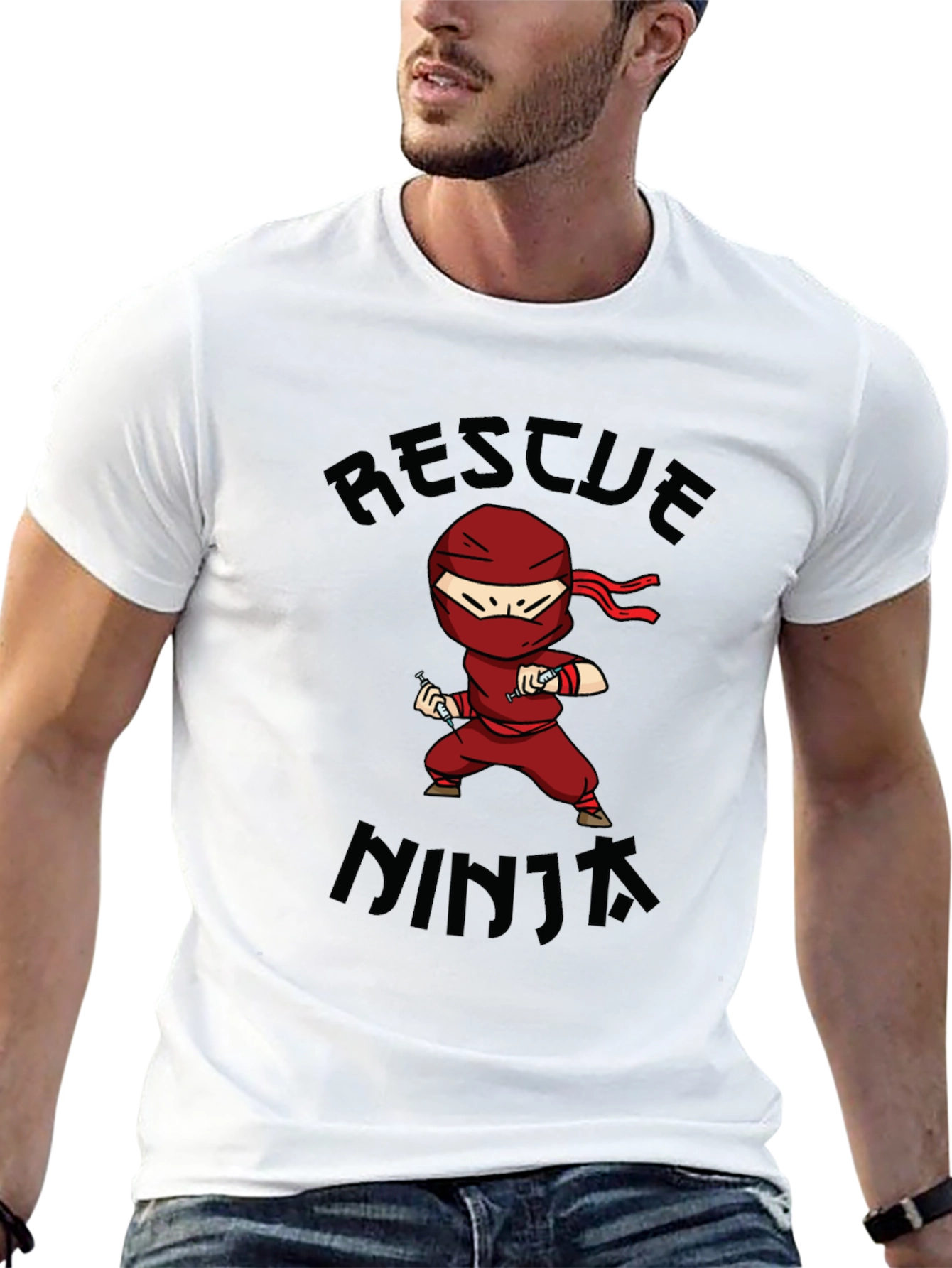 Rescue Ninja Cartoon Black T-Shirt