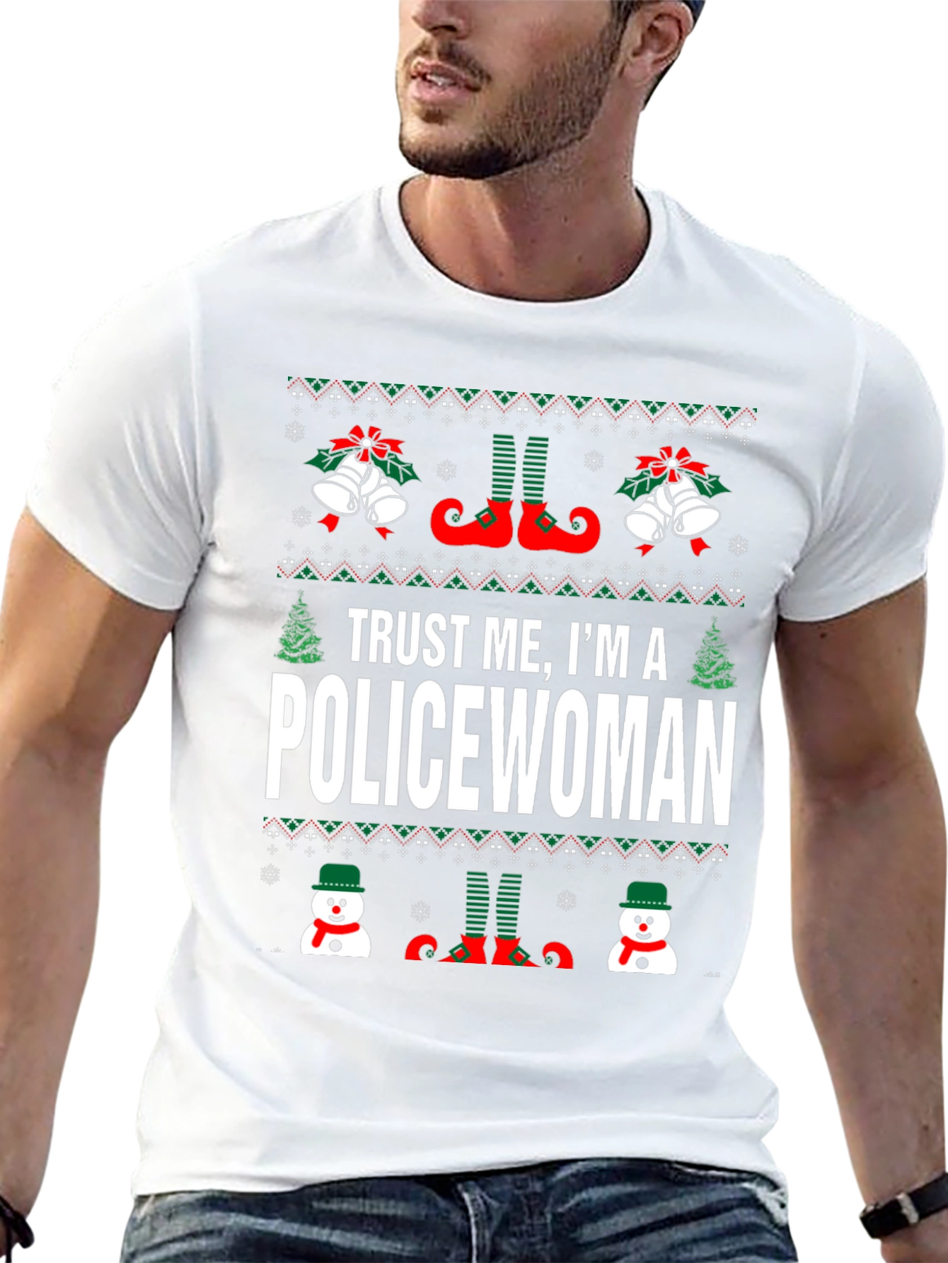 Funny Policewoman Christmas Holiday Ugly Sweater T-Shirt