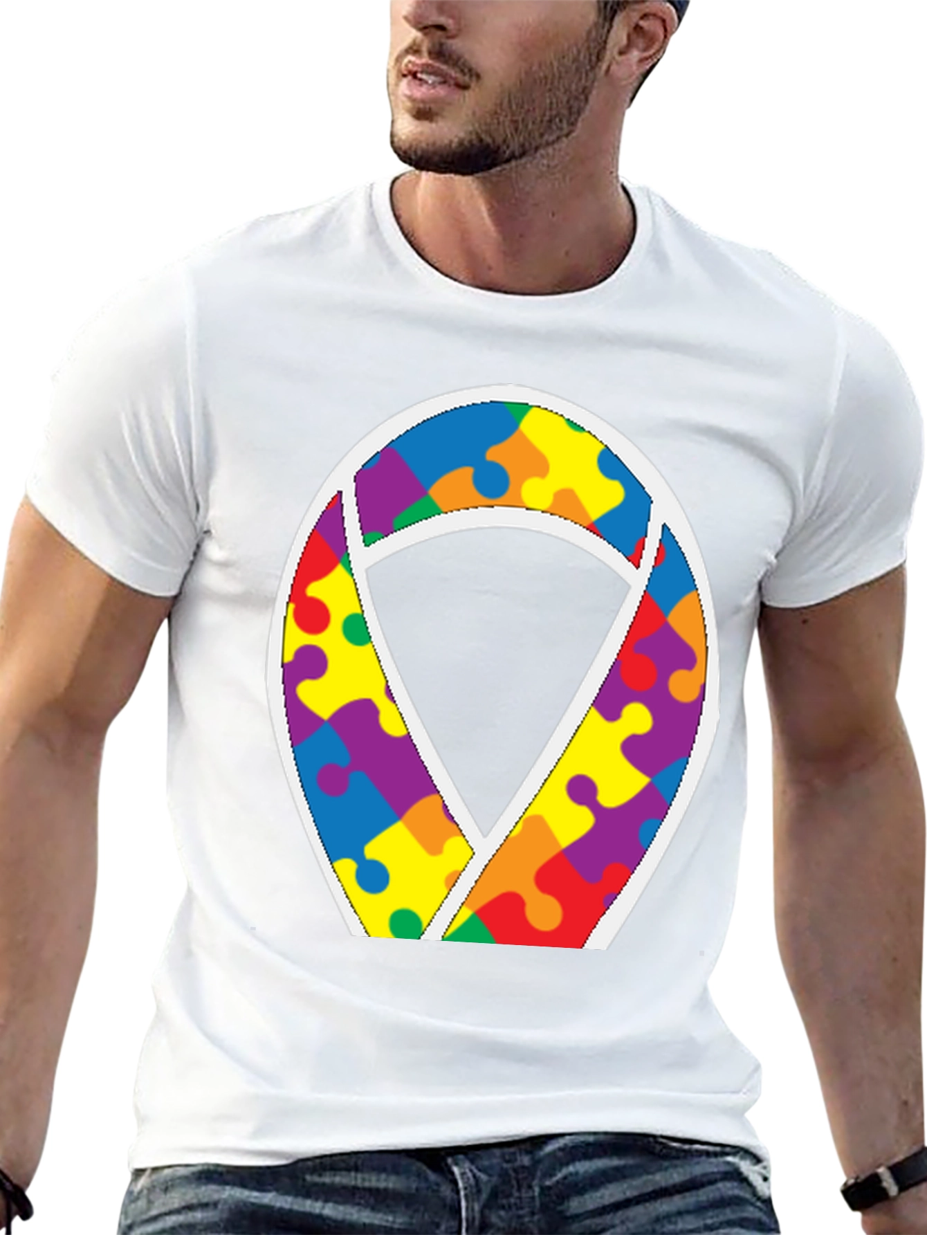 Autism Awareness Puzzle Ribbon Tee - Black