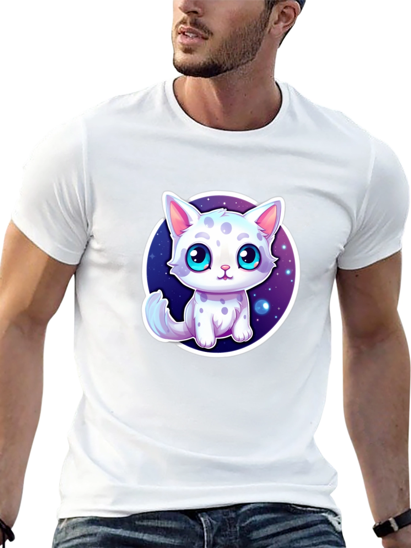 Cute Cartoon Cat T-Shirt - Unisex Black Tee