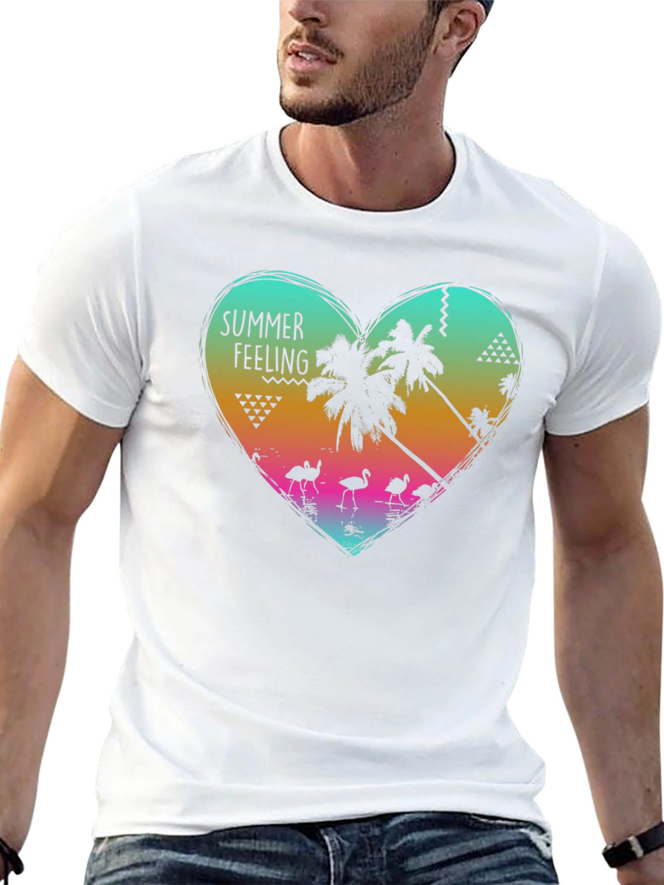 Summer Feeling Graphic Tee - Tropical Heart Design