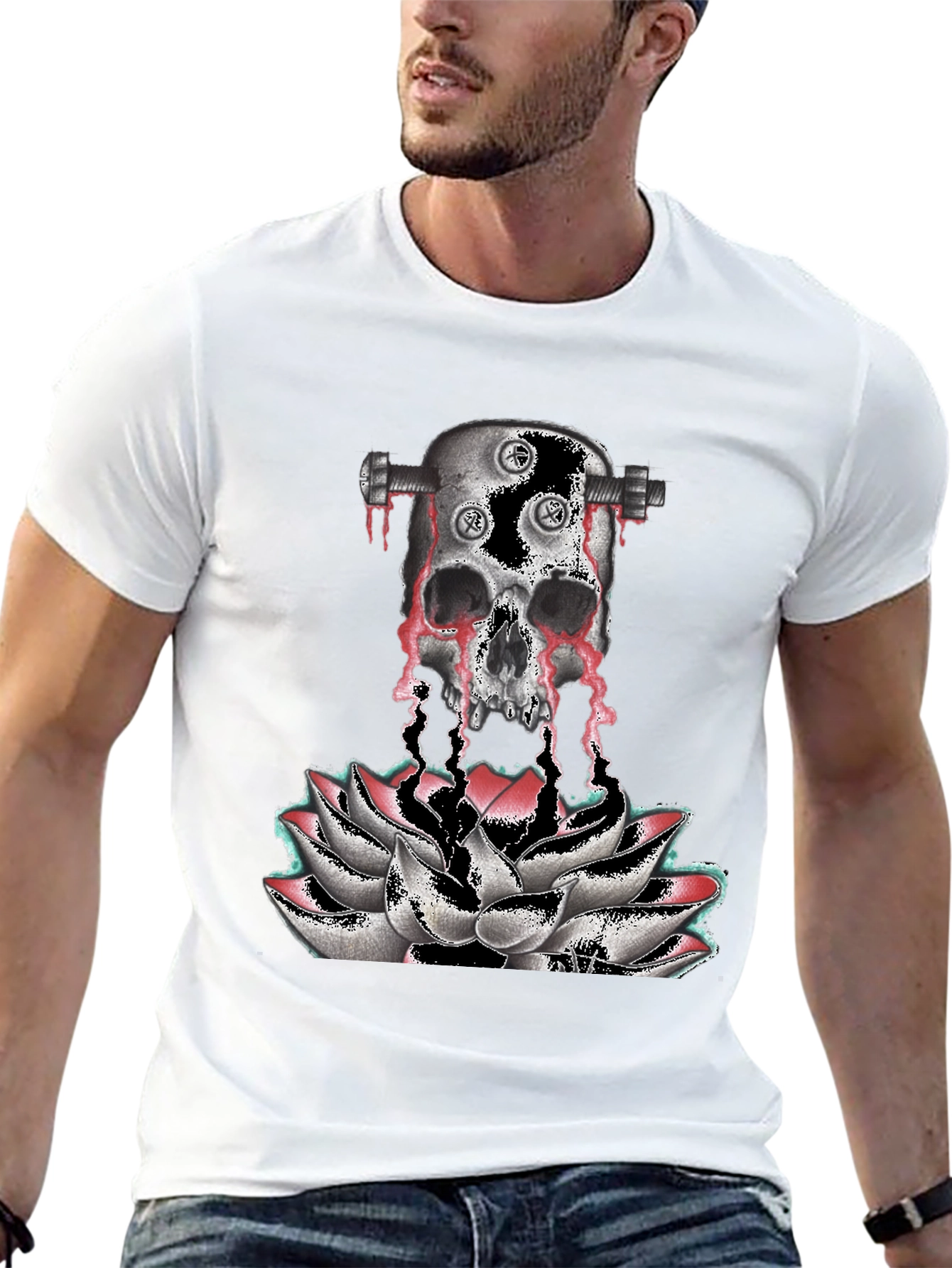 Skull & Lotus Graphic Print T-Shirt