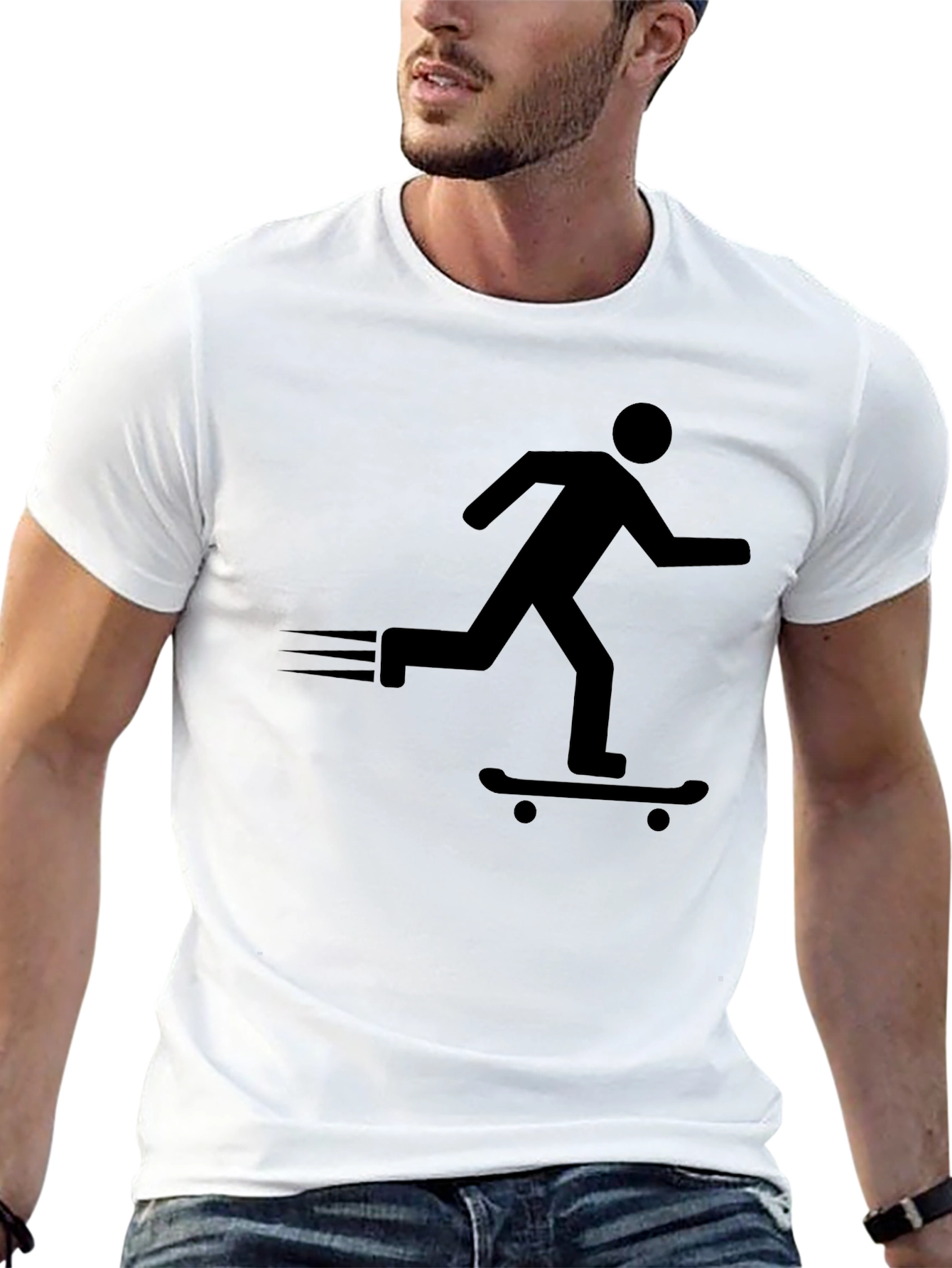 Skateboarder Silhouette Graphic Tee - Black Cotton Blend