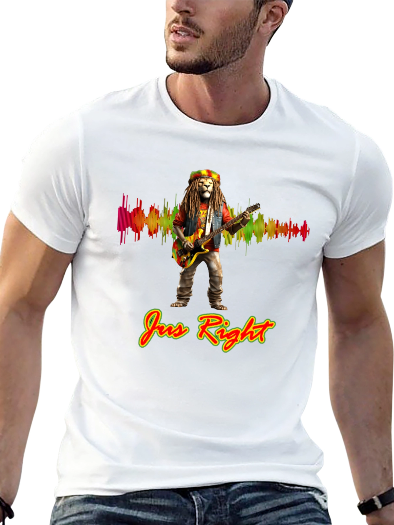 Rasta Lion Guitar Player Graphic Tee - Jus Right