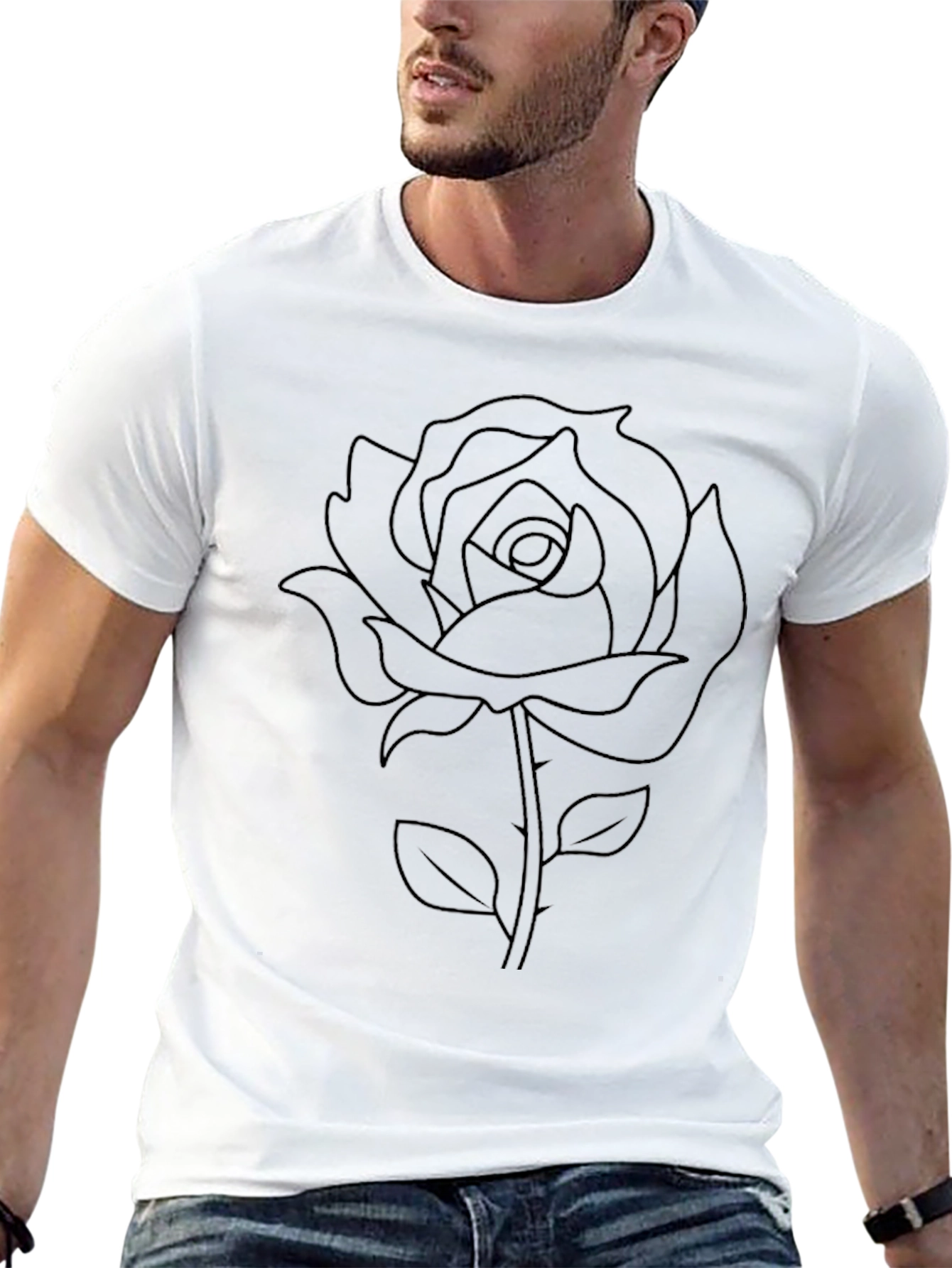 Black Rose Outline Graphic T-Shirt