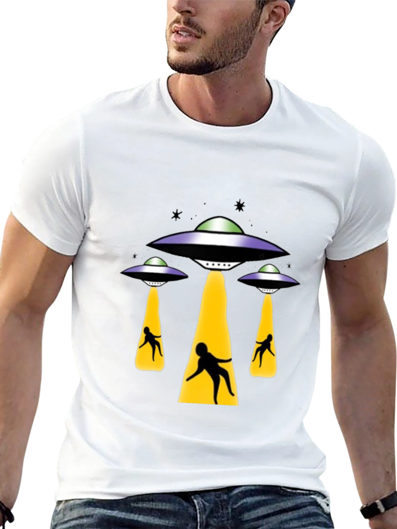 UFO Abduction Graphic T-Shirt - Black Cotton Tee