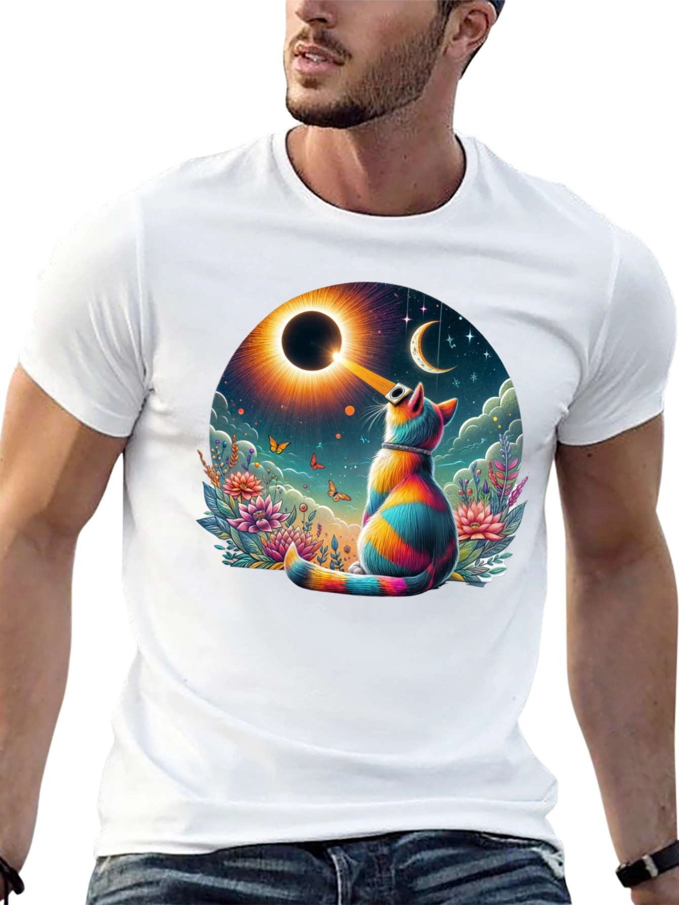 Eclipse Cat Graphic Tee - Unique Art Shirt
