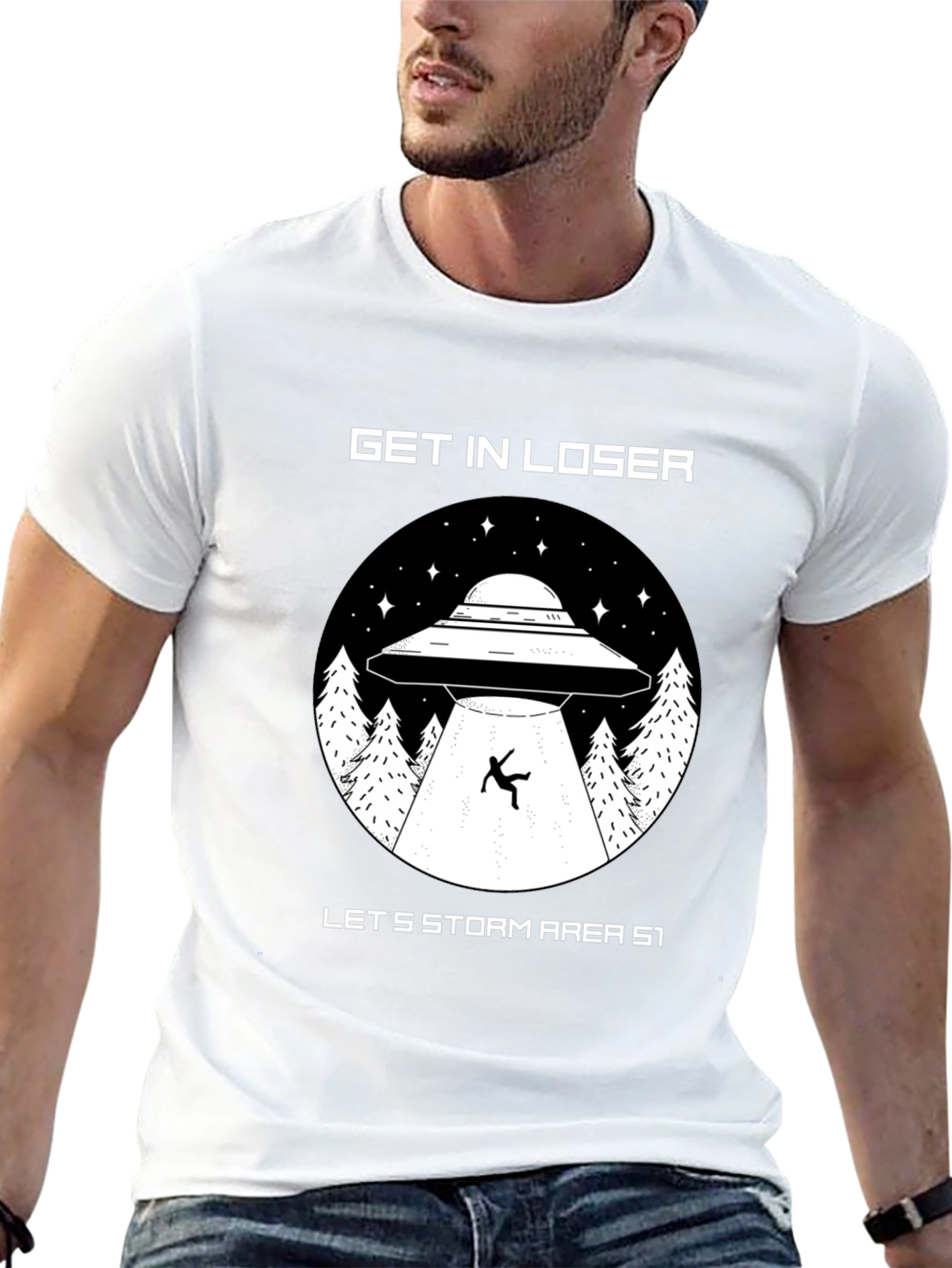 Get In Loser Area 51 UFO Graphic T-Shirt