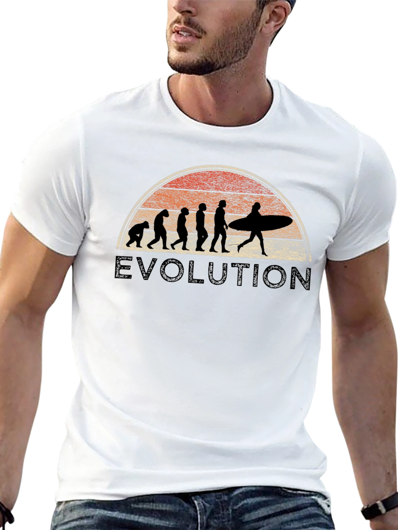 Evolution Surfer T-Shirt - Retro Sunset Graphic Tee